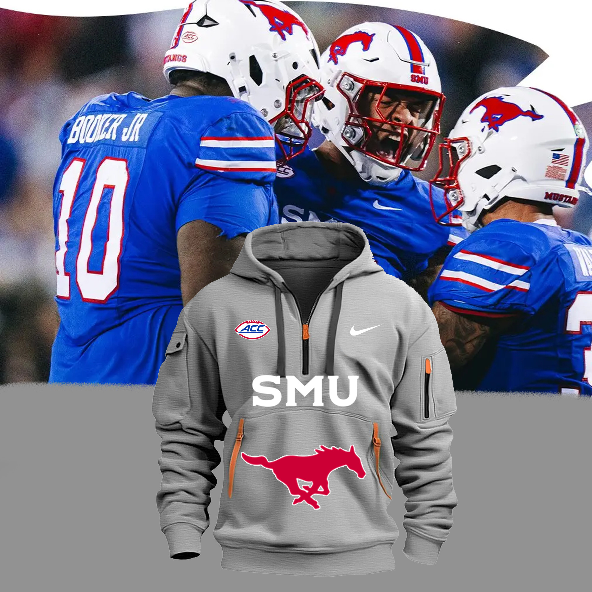 SMU Mustangs Quarter Zip Hoodie - Famjoys SMU Mustangs Quarter Zip Hoodie - Famjoys