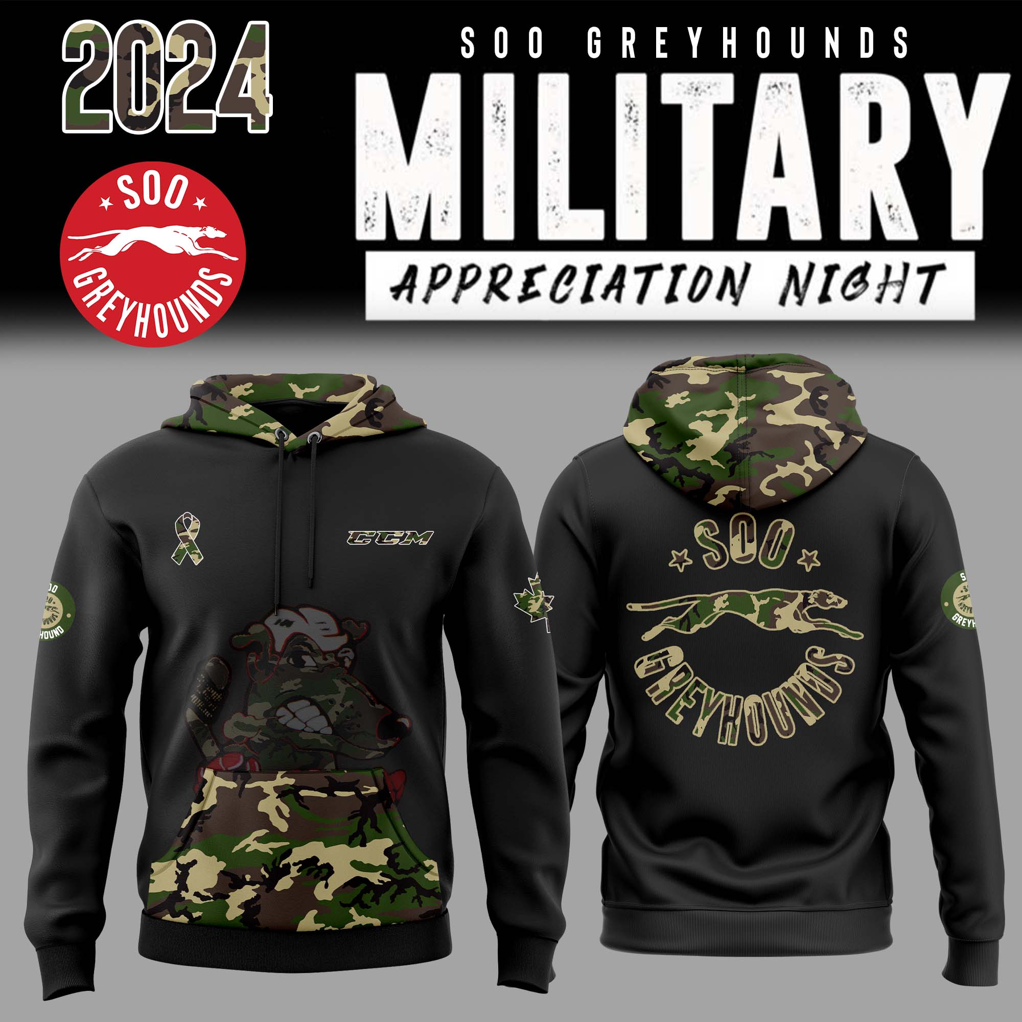 Soo Greyhounds x OHL Military Appreciation Night Pullover Hoodie - Famjoys Soo Greyhounds x OHL Military Appreciation Night Pullover Hoodie - Famjoys