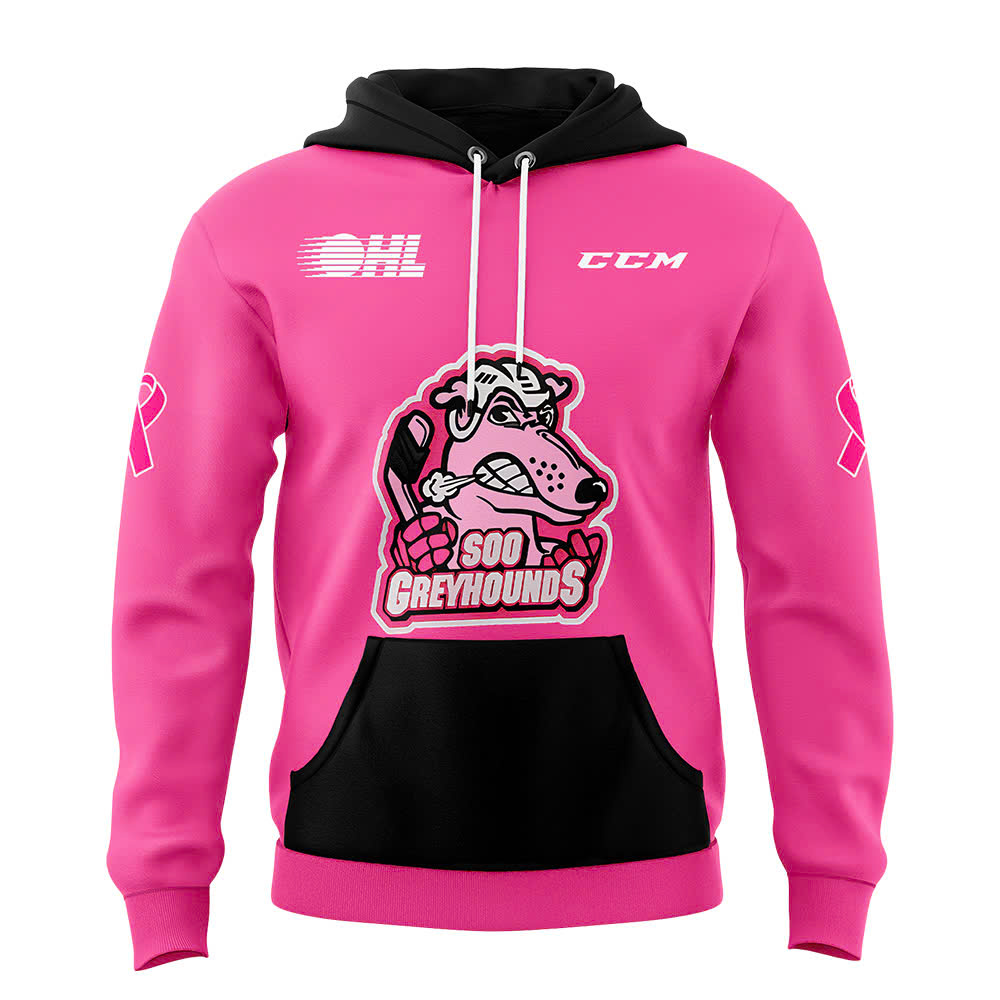 Soo Greyhounds x Pink in the Rink Night Pullover Hoodie - Famjoys Soo Greyhounds x Pink in the Rink Night Pullover Hoodie - Famjoys