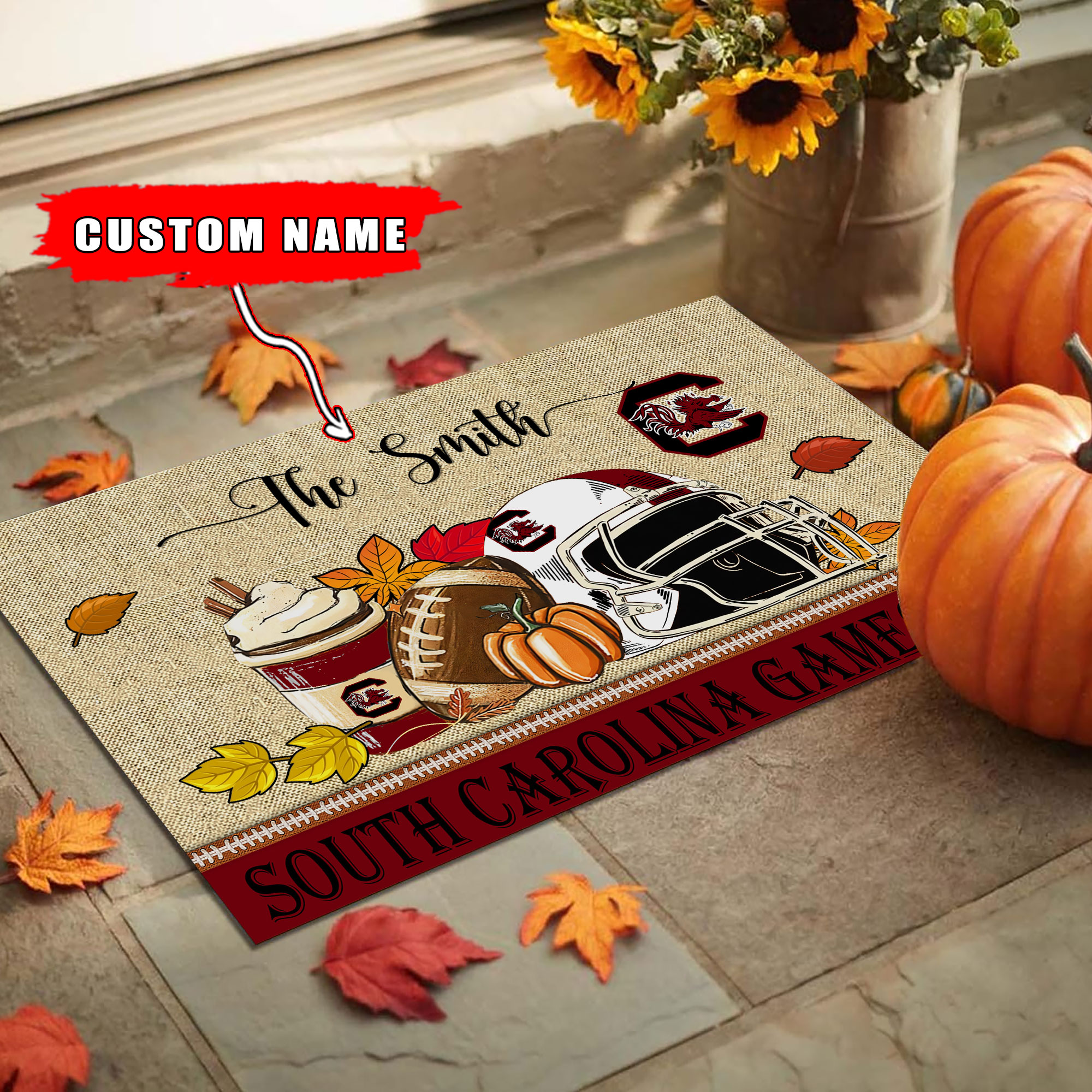 South Carolina Gamecocks Fall Football Custom Doormat - Custom Text - Famjoys South Carolina Gamecocks Fall Football Custom Doormat - Custom Text - Famjoys