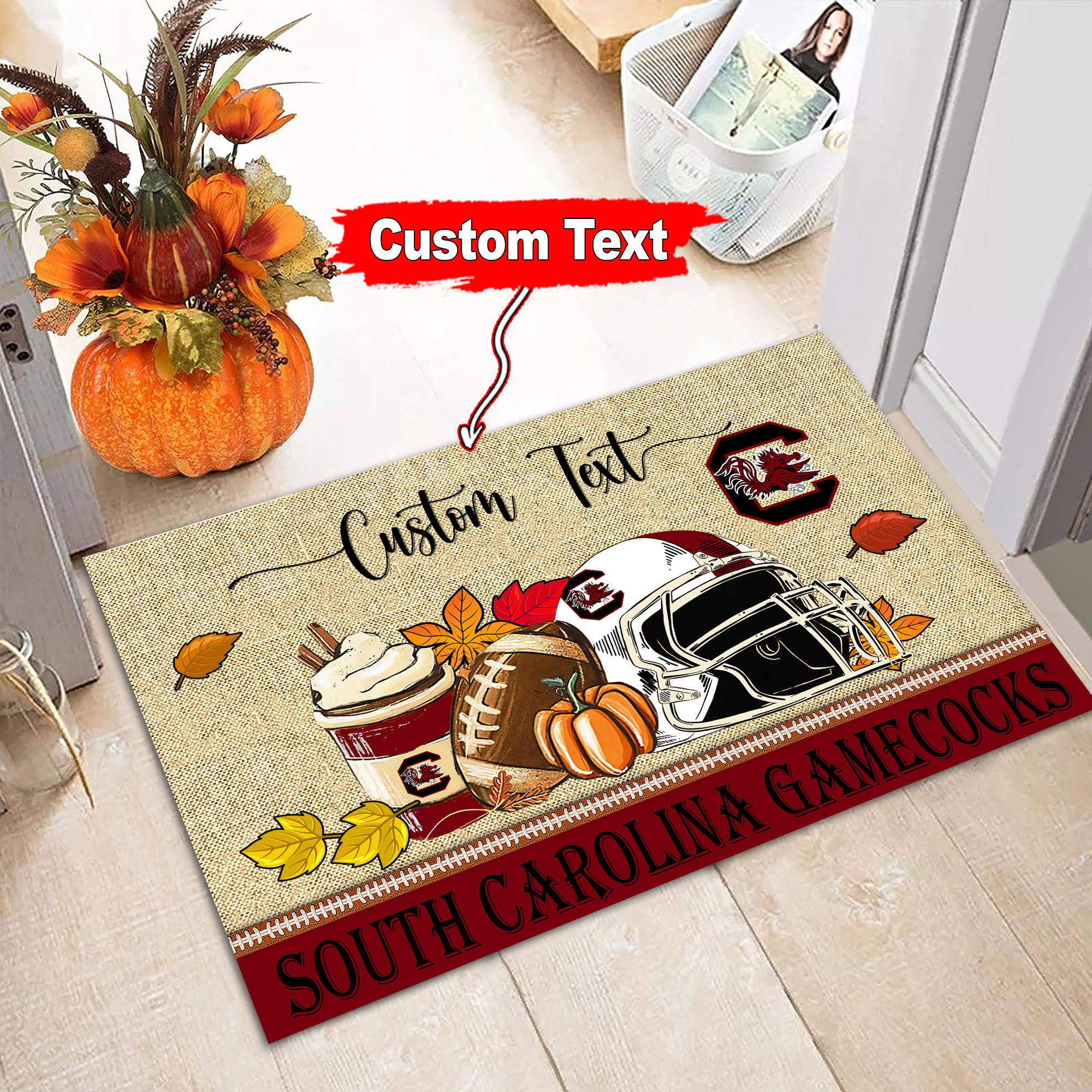 South Carolina Gamecocks Fall Football Custom Doormat - Custom Text - Famjoys South Carolina Gamecocks Fall Football Custom Doormat - Custom Text - Famjoys