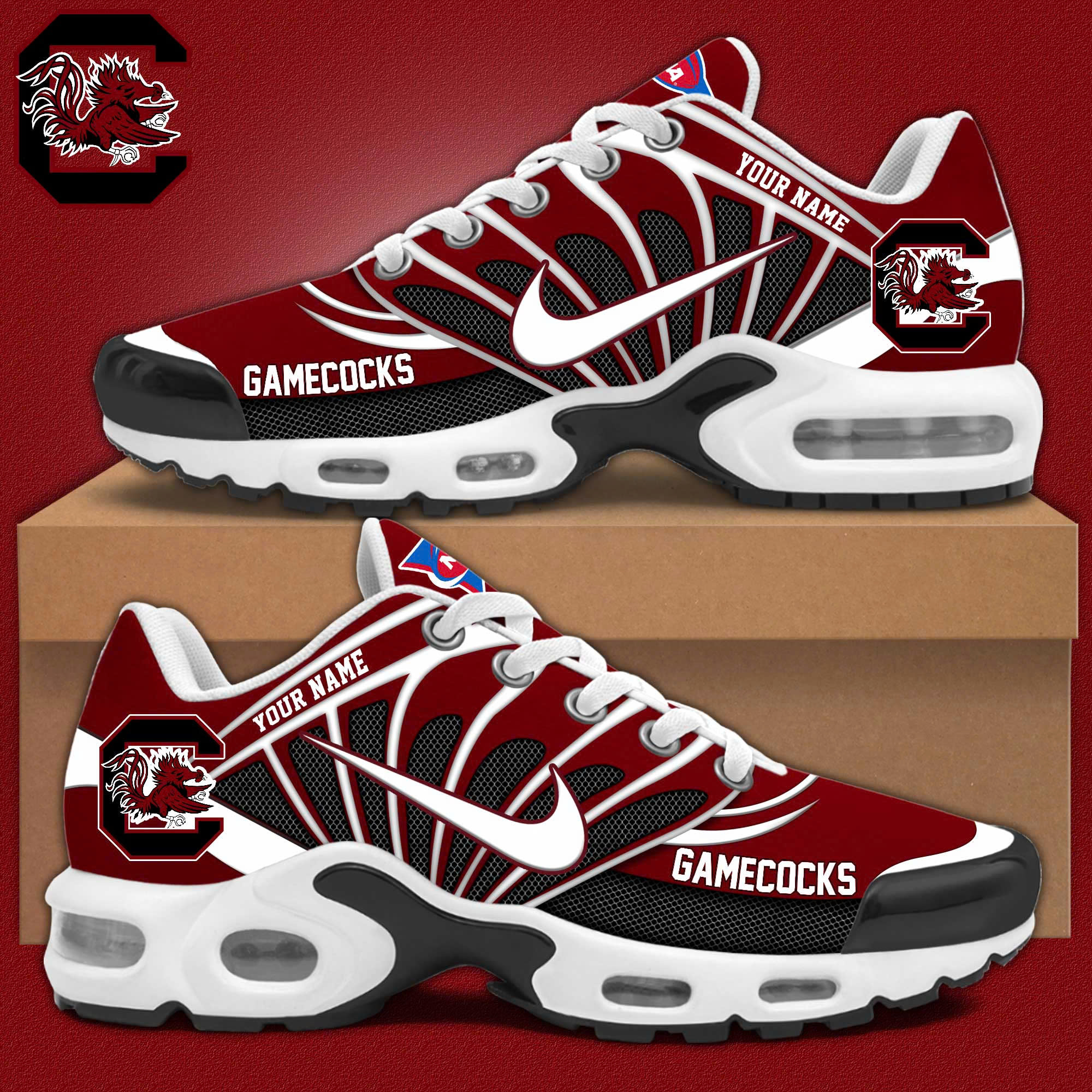 South Carolina Gamecocks Football Air Max Plus Sneakers - Famjoys South Carolina Gamecocks Football Air Max Plus Sneakers - Famjoys