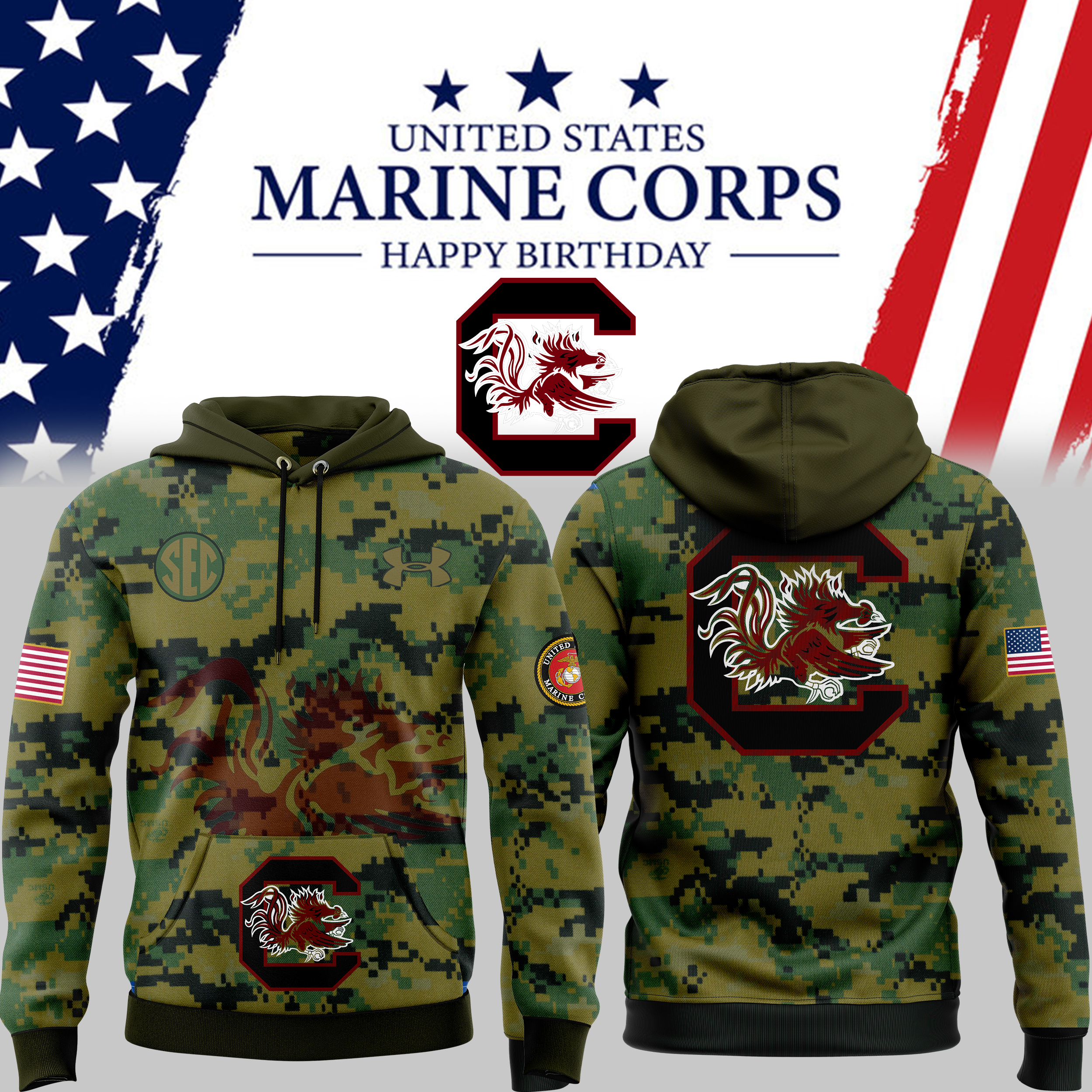 South Carolina Gamecocks Football United States Marine Corps Day Pullover Hoodie - Famjoys South Carolina Gamecocks Football United States Marine Corps Day Pullover Hoodie - Famjoys