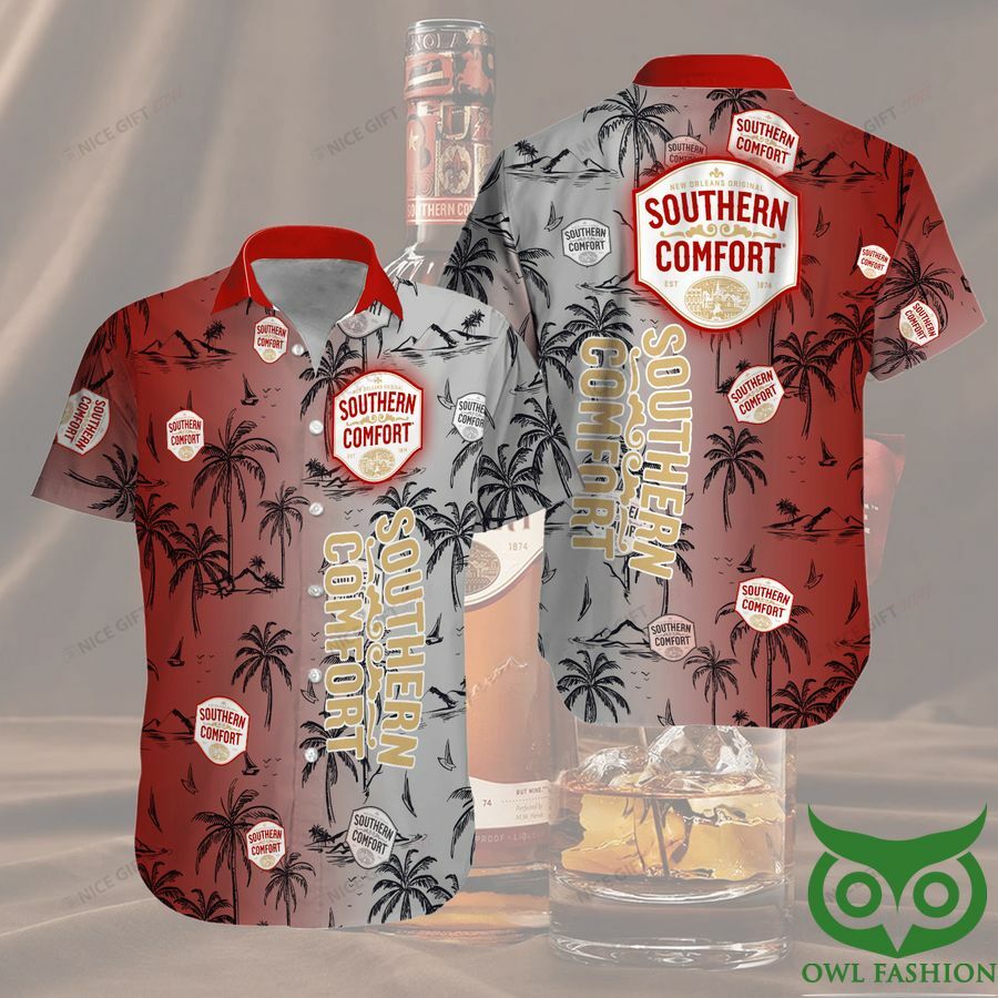 Southern Comfort Half Red Half Gray Hawaiian Shirt - Famjoys Southern Comfort Half Red Half Gray Hawaiian Shirt - Famjoys