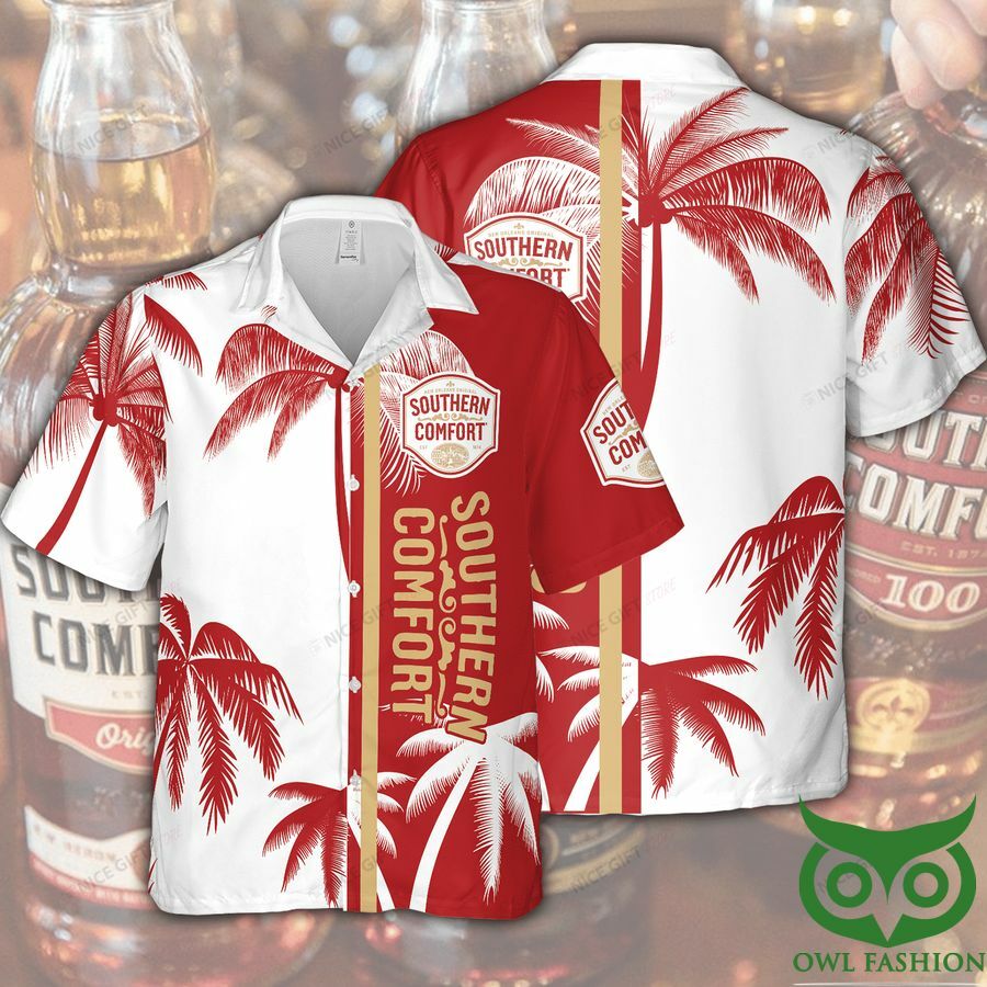 Southern Comfort White And Red Coconut Hawaiian Shirt - Famjoys Southern Comfort White And Red Coconut Hawaiian Shirt - Famjoys