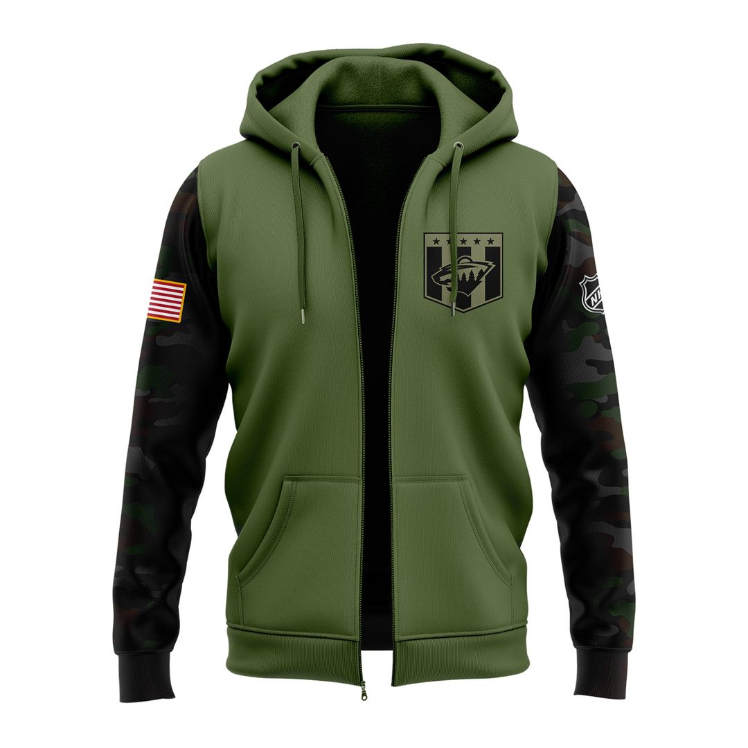 Special Military Apreciation NHL Minnesota Wild Zip Hoodie - Famjoys Special Military Apreciation NHL Minnesota Wild Zip Hoodie - Famjoys
