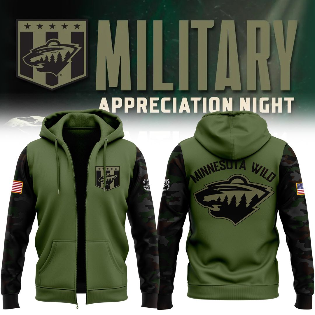 Special Military Apreciation NHL Minnesota Wild Zip Hoodie - Famjoys Special Military Apreciation NHL Minnesota Wild Zip Hoodie - Famjoys