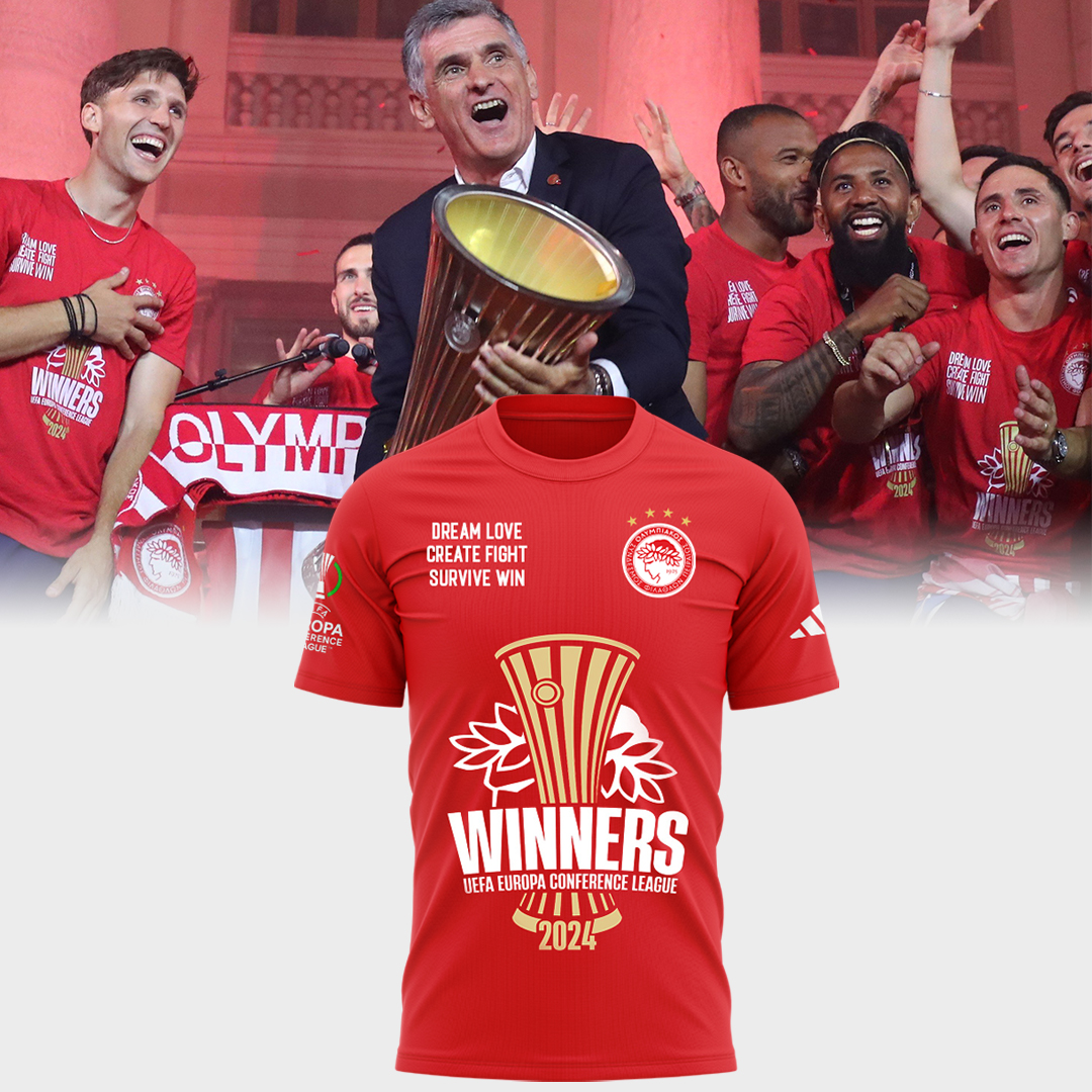 Special Winners UEFA Europa Conference League Olympiakos FC Tshirt - Famjoys Special Winners UEFA Europa Conference League Olympiakos FC Tshirt - Famjoys