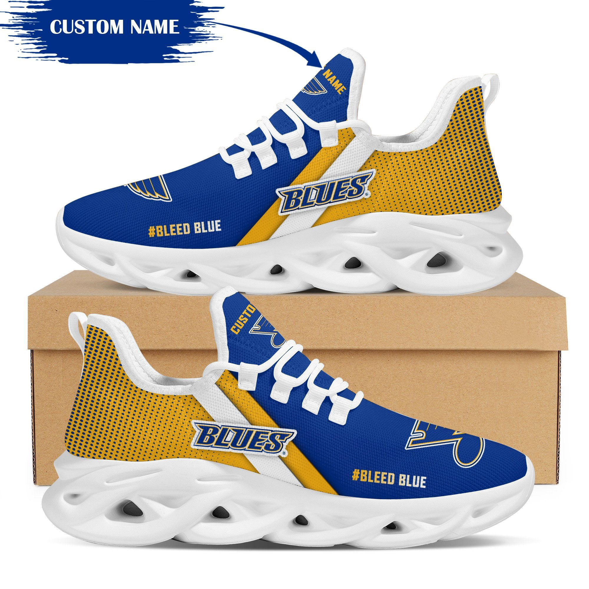 St Louis Blues Custom Personalized Max Soul Sneakers Shoes - Famjoys St Louis Blues Custom Personalized Max Soul Sneakers Shoes - Famjoys