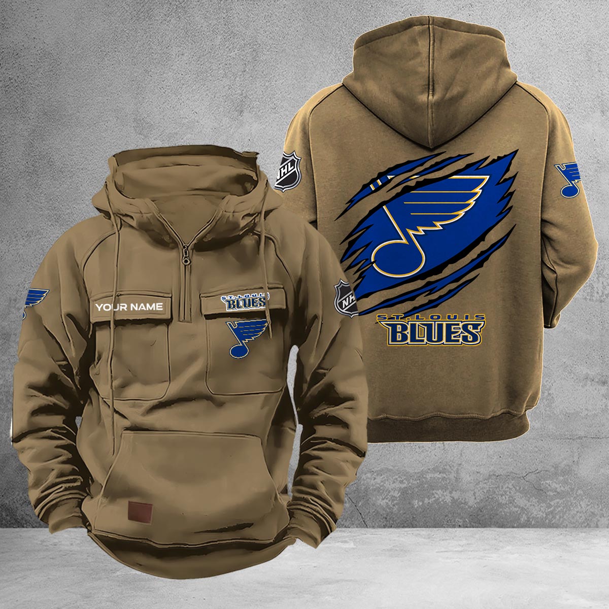 St Louis Blues Multi-Pockets Zip-Up Hoodie - Famjoys St Louis Blues Multi-Pockets Zip-Up Hoodie - Famjoys