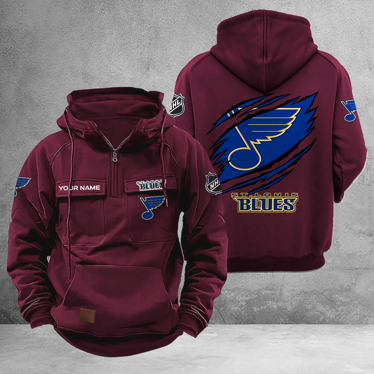 St Louis Blues Multi-Pockets Zip-Up Hoodie - Famjoys St Louis Blues Multi-Pockets Zip-Up Hoodie - Famjoys