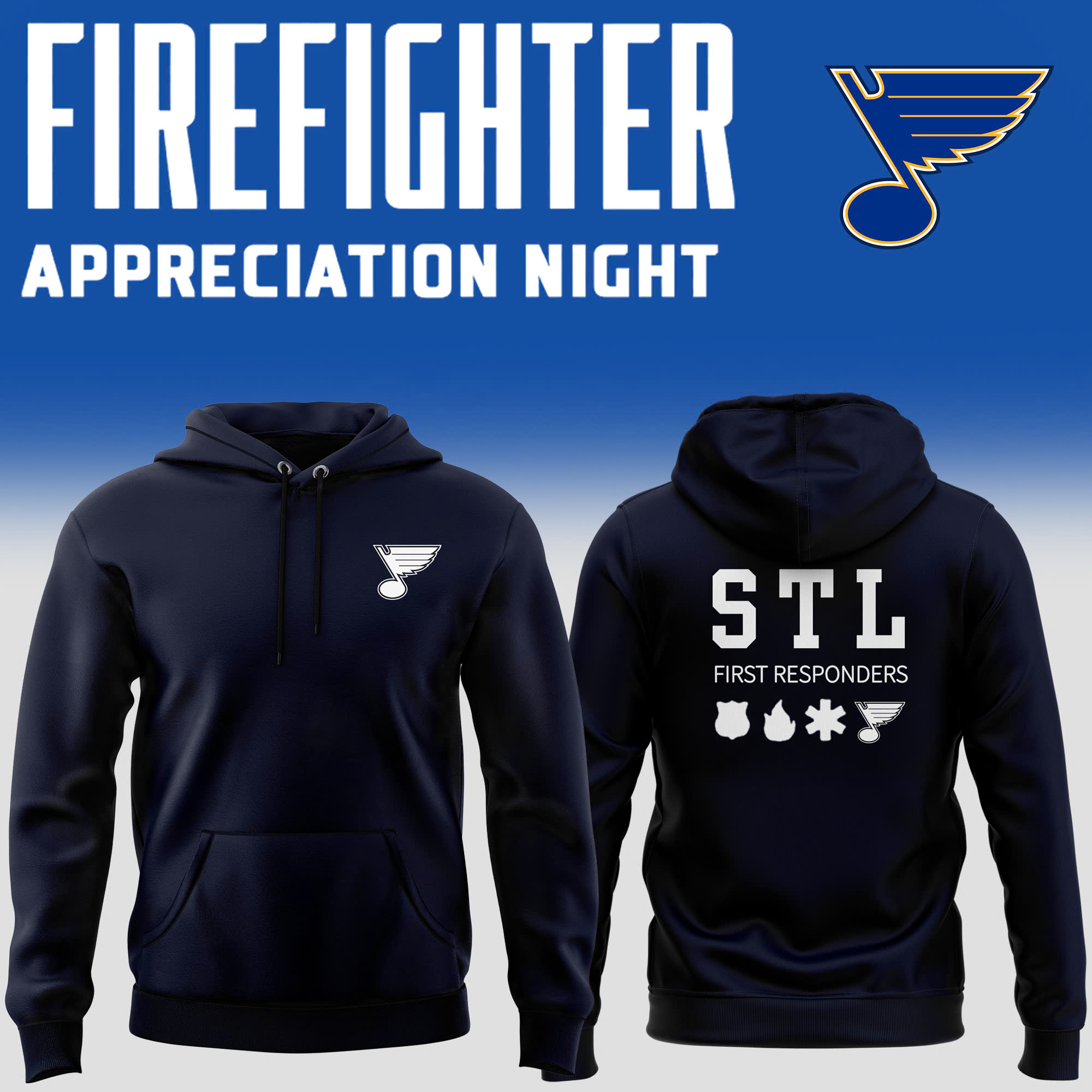 St. Louis Blues Firefighter Appreciation Night Premium Hoodie - Famjoys St. Louis Blues Firefighter Appreciation Night Premium Hoodie - Famjoys