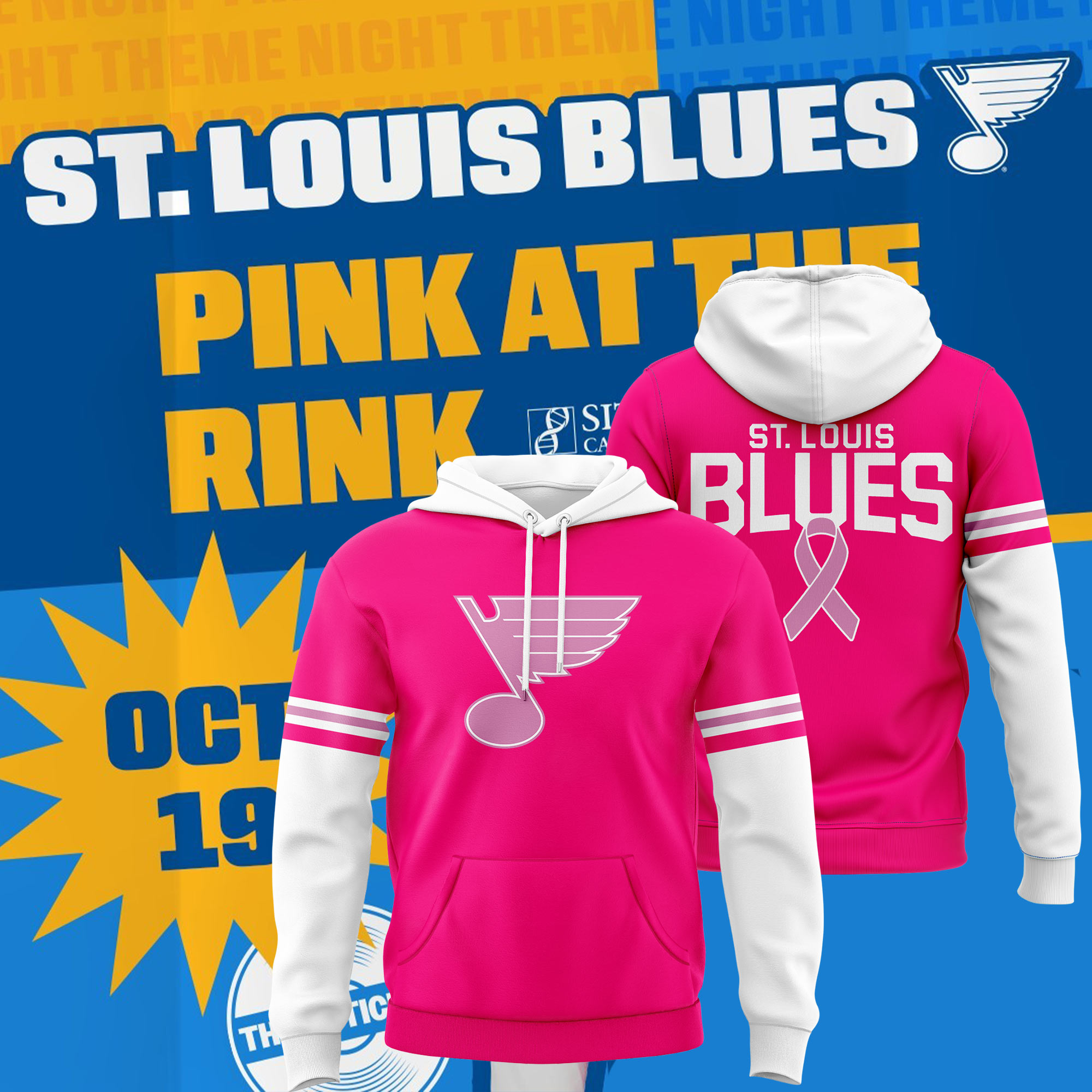 St. Louis Blues Pink At The Rink Hoodie 2024 - Famjoys St. Louis Blues Pink At The Rink Hoodie 2024 - Famjoys