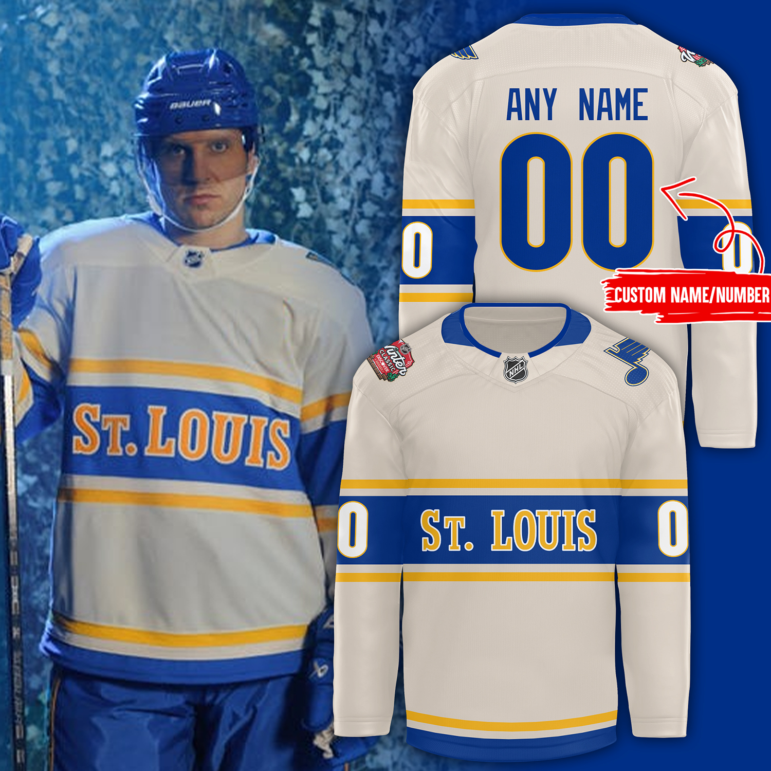 ST. LOUIS BLUES PREMIUM WINTER CLASSIC JERSEY / CUSTOM - Famjoys ST. LOUIS BLUES PREMIUM WINTER CLASSIC JERSEY / CUSTOM - Famjoys