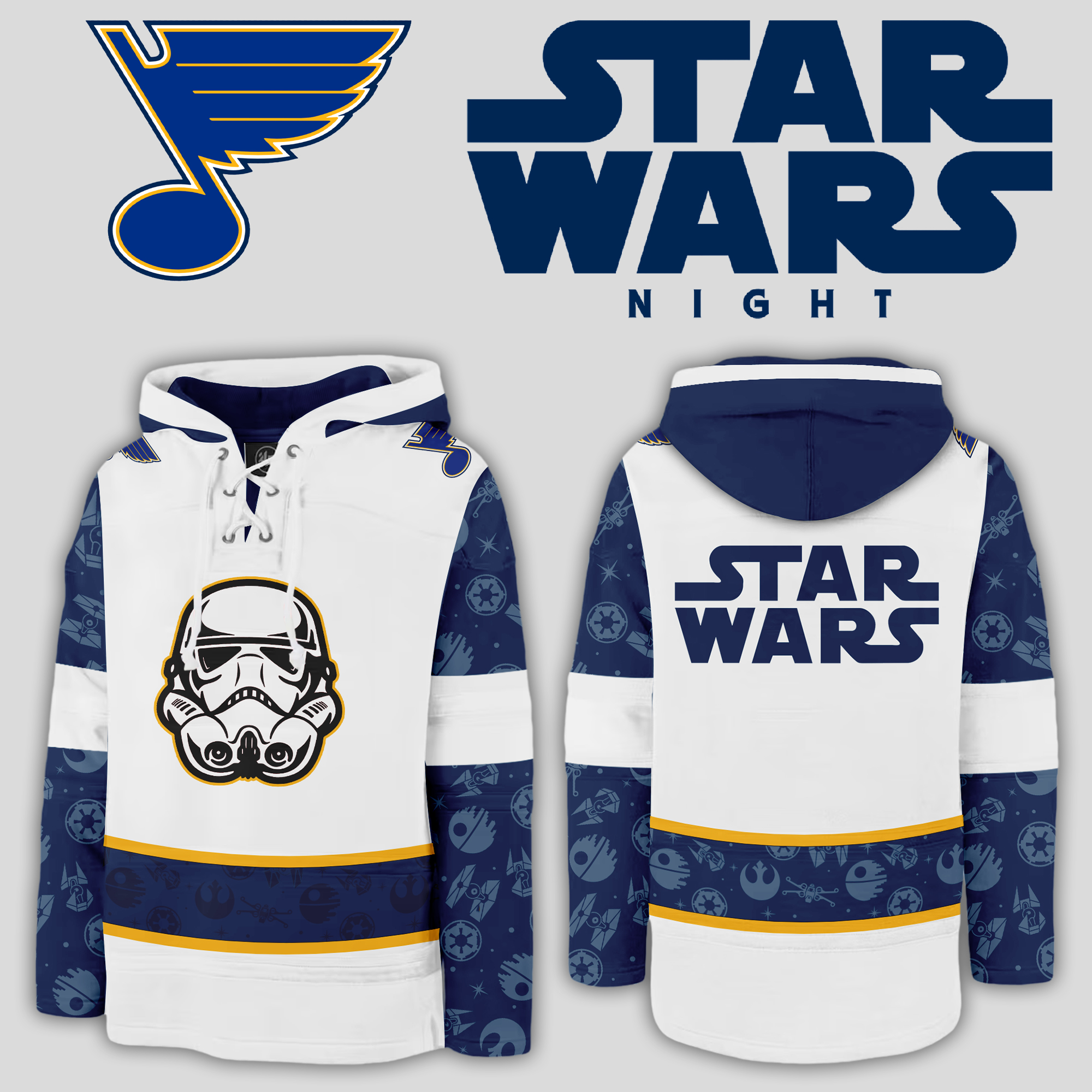 St. Louis Blues x Star Wars Night Lace Up Hoodie - Famjoys St. Louis Blues x Star Wars Night Lace Up Hoodie - Famjoys
