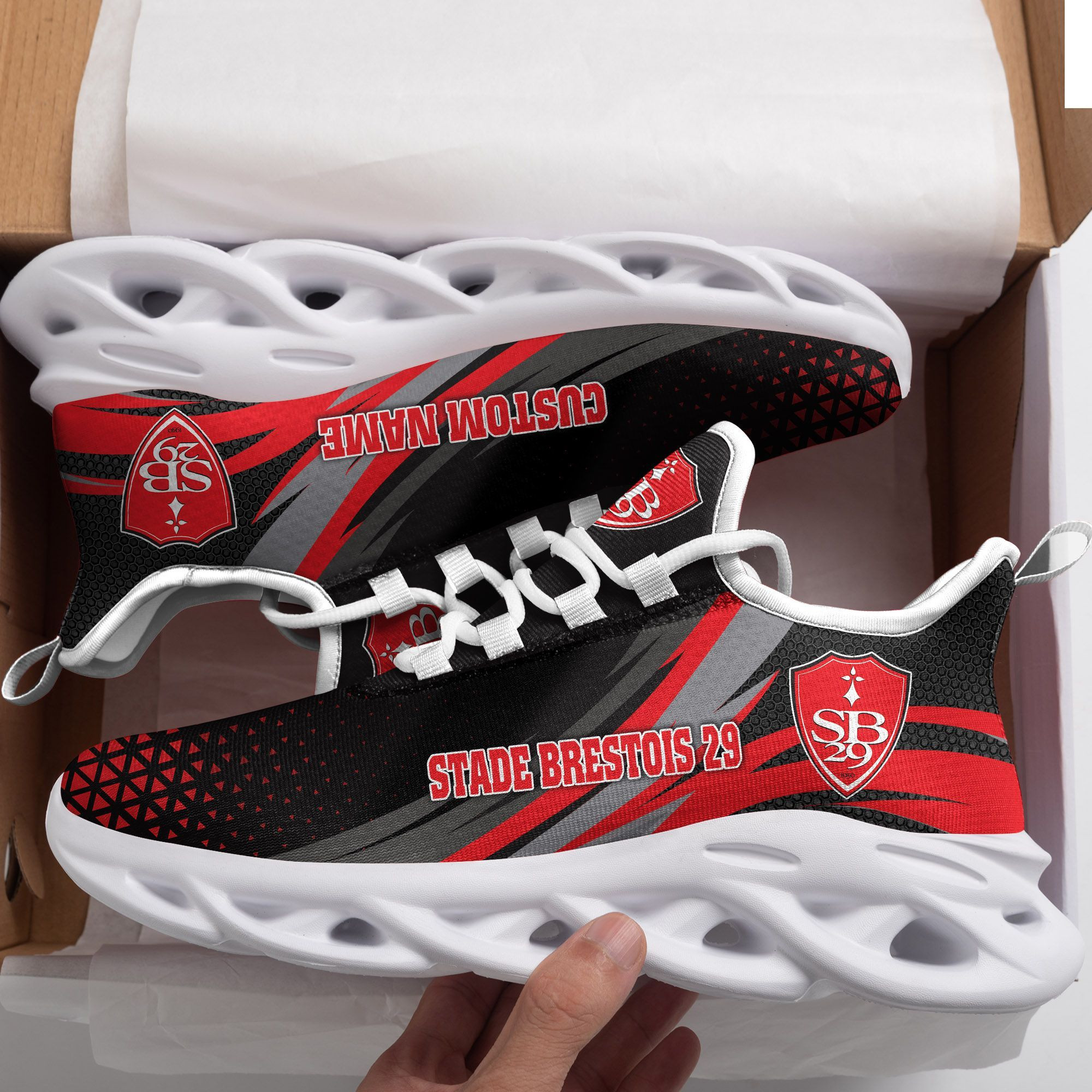 Stade brestois Triangle Custom Personalized Max Soul Sneakers Shoes - Famjoys Stade brestois Triangle Custom Personalized Max Soul Sneakers Shoes - Famjoys