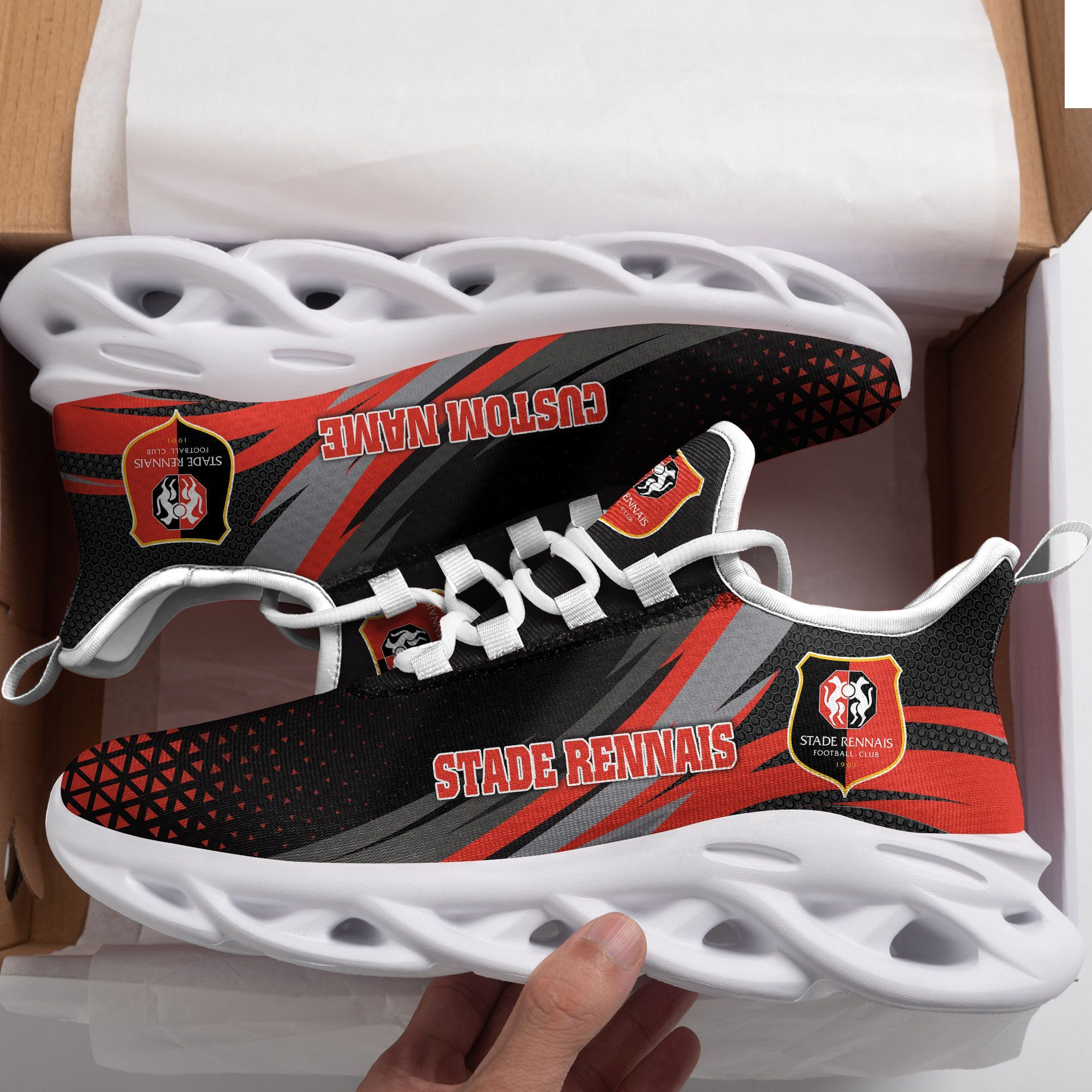 Stade Rennais Triangle Custom Personalized Max Soul Sneakers Shoes - Famjoys Stade Rennais Triangle Custom Personalized Max Soul Sneakers Shoes - Famjoys