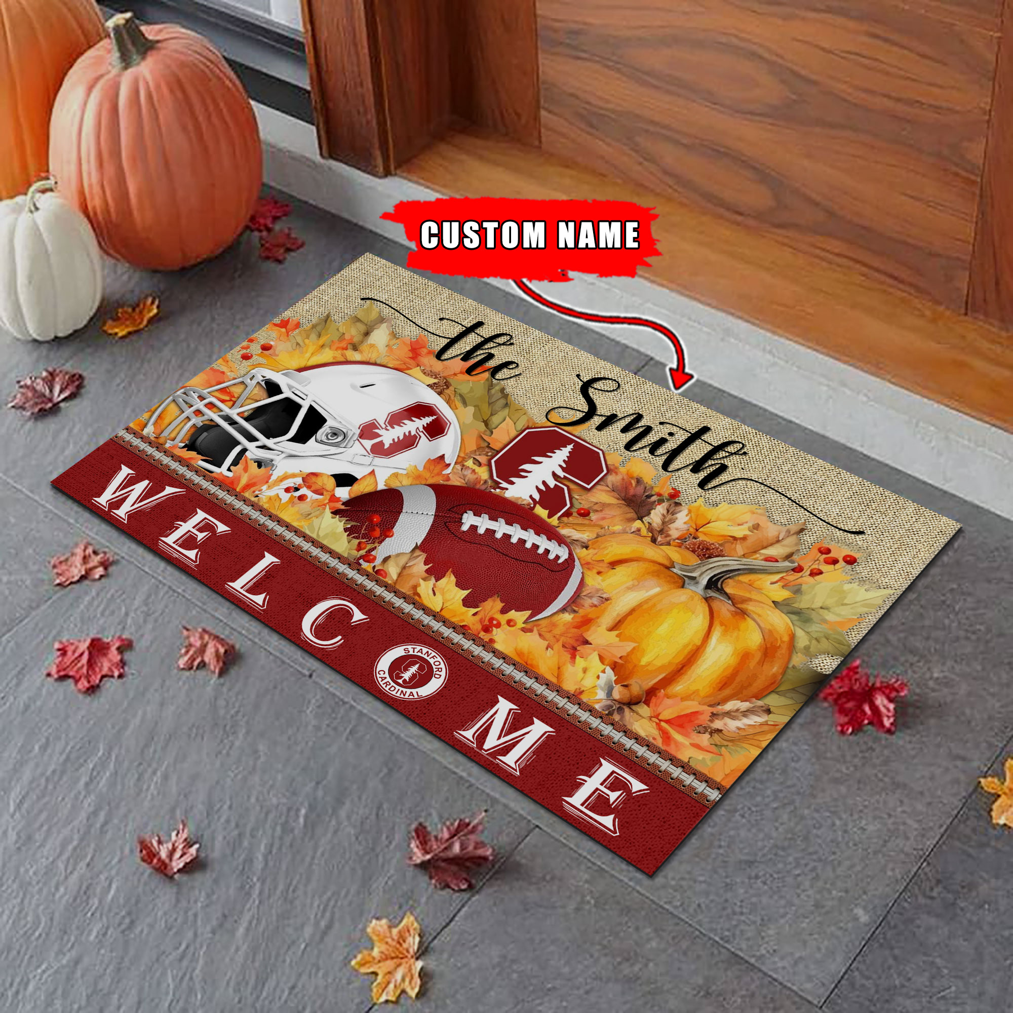 StanFord Cardinal Welcome Fall Football Doormat - Famjoys StanFord Cardinal Welcome Fall Football Doormat - Famjoys
