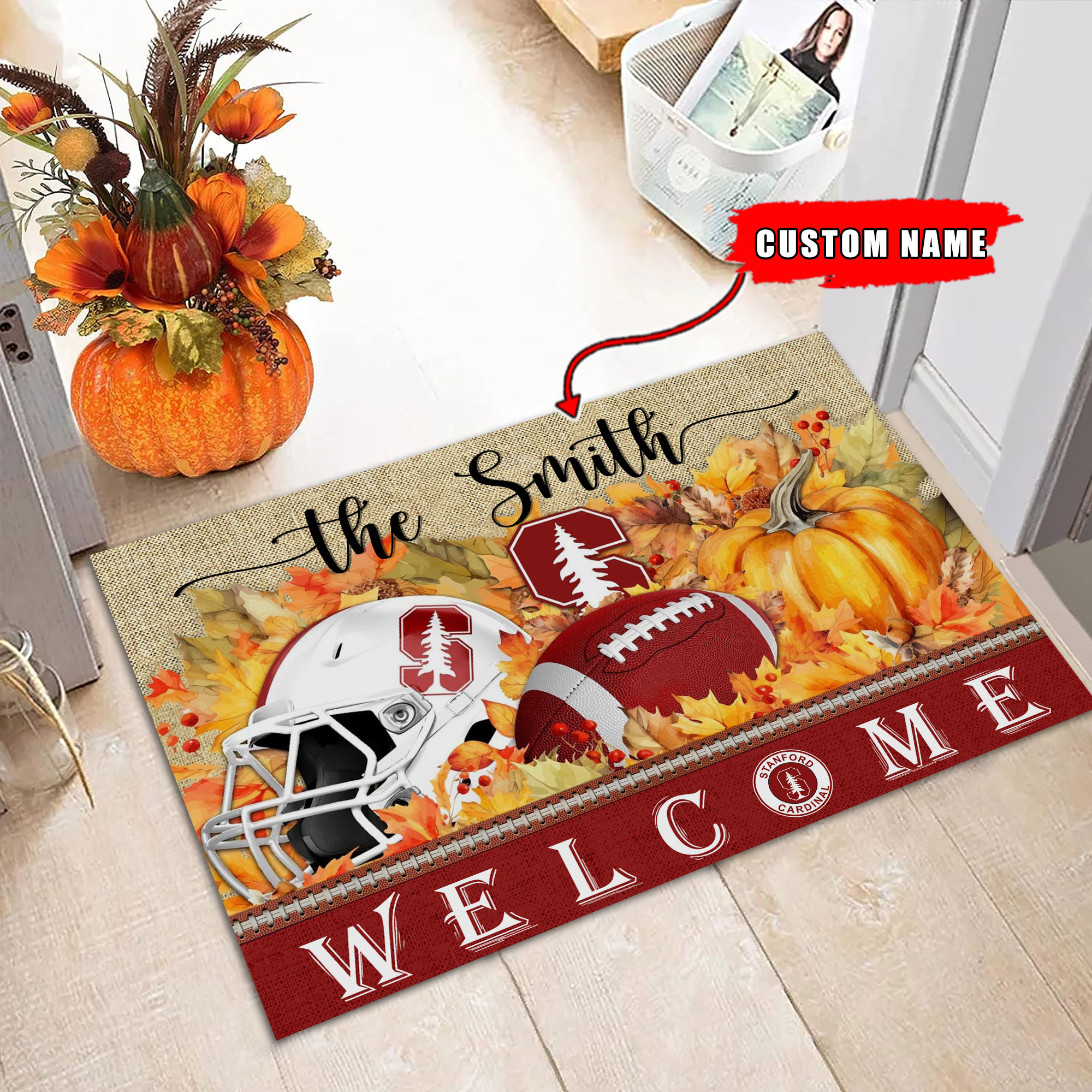 StanFord Cardinal Welcome Fall Football Doormat - Famjoys StanFord Cardinal Welcome Fall Football Doormat - Famjoys