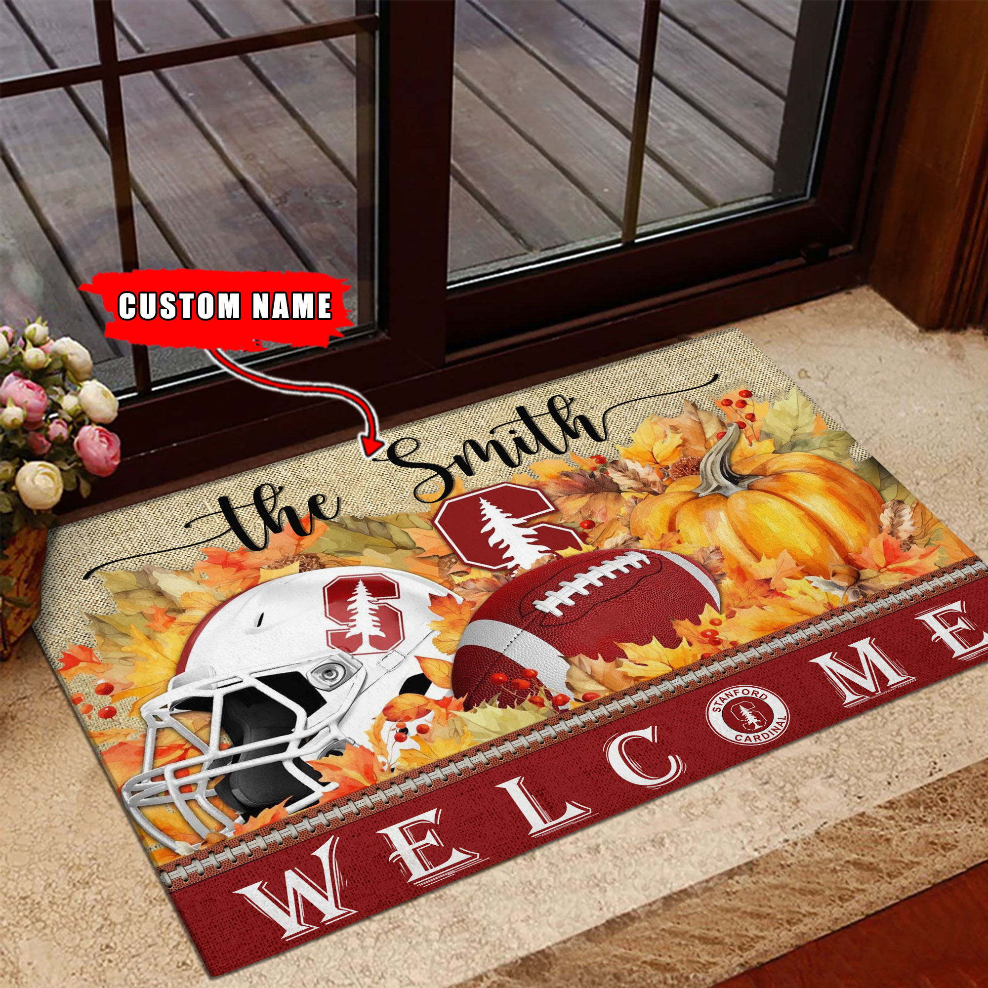 StanFord Cardinal Welcome Fall Football Doormat - Famjoys StanFord Cardinal Welcome Fall Football Doormat - Famjoys