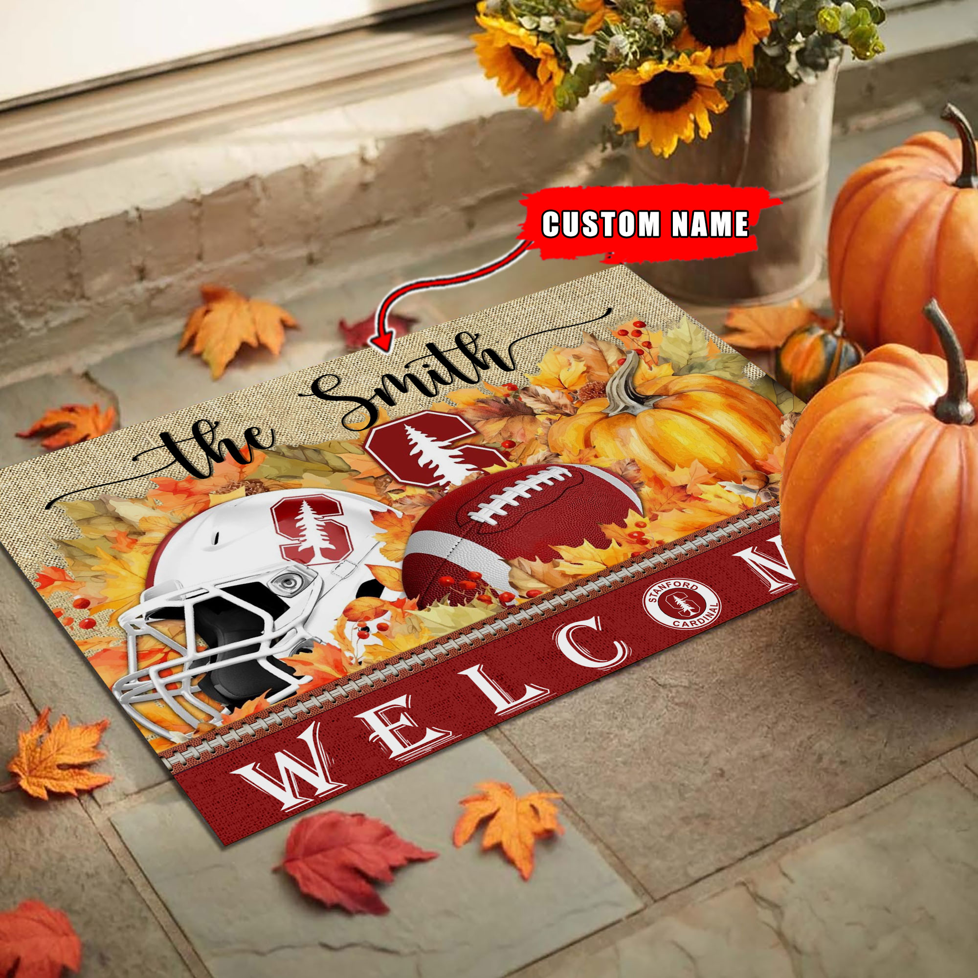 StanFord Cardinal Welcome Fall Football Doormat - Famjoys StanFord Cardinal Welcome Fall Football Doormat - Famjoys