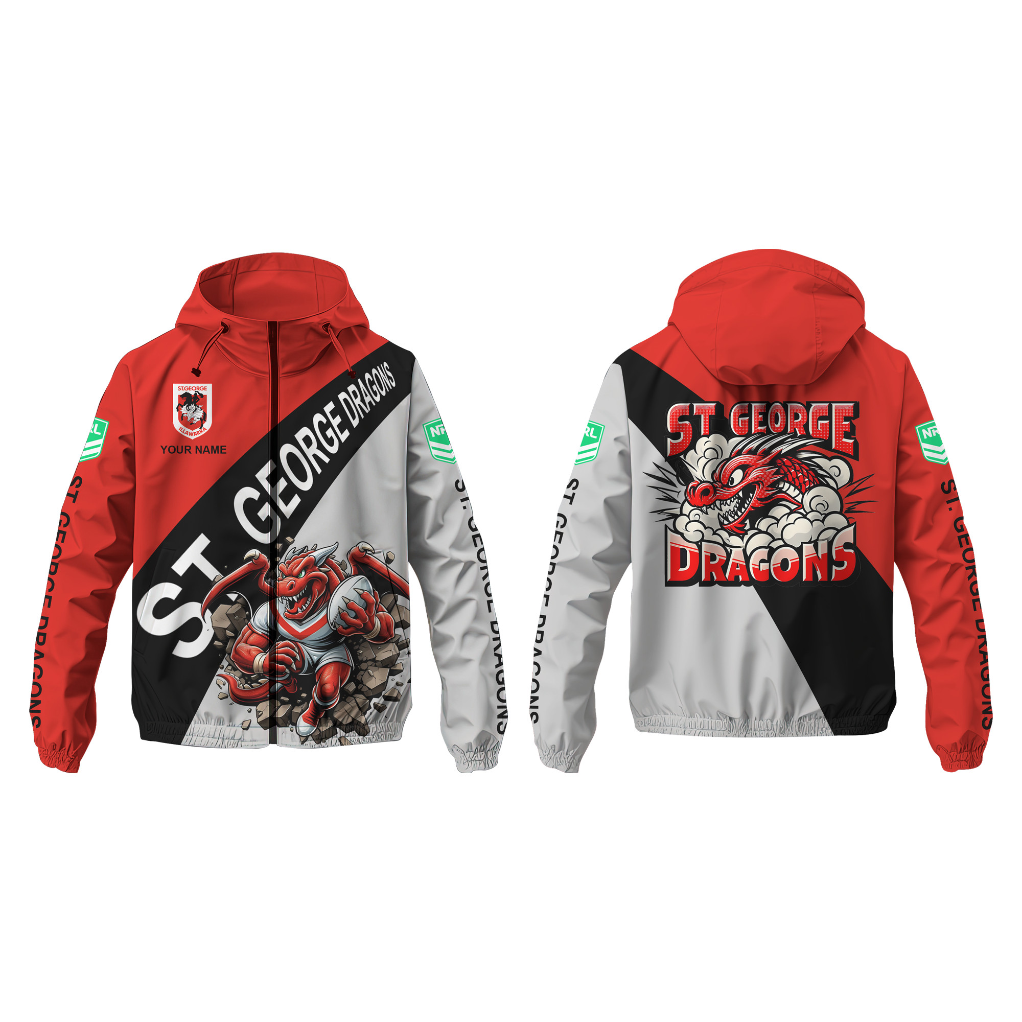 StGeorge Illawarra Dragons Personalized Hooded Wind Jacket – Edition - Famjoys StGeorge Illawarra Dragons Personalized Hooded Wind Jacket – Edition - Famjoys