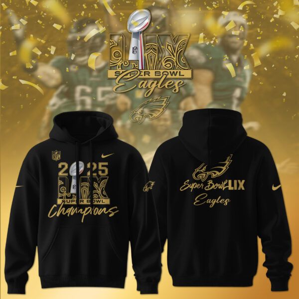 Super Bowl LIX Champions Philadelphia Eagles Hoddie Black - Famjoys Super Bowl LIX Champions Philadelphia Eagles Hoddie Black - Famjoys