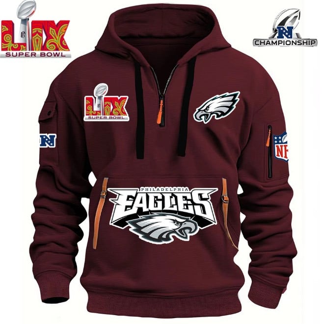 SUPER BOWL - Philadelphia Eagles - HOODIE HALF ZIPPER - QTA405111365 - Famjoys SUPER BOWL - Philadelphia Eagles - HOODIE HALF ZIPPER - QTA405111365 - Famjoys