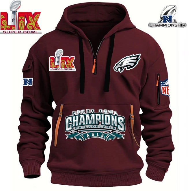 SUPER BOWL - Philadelphia Eagles - HOODIE HALF ZIPPER - QTA405111367 - Famjoys SUPER BOWL - Philadelphia Eagles - HOODIE HALF ZIPPER - QTA405111367 - Famjoys