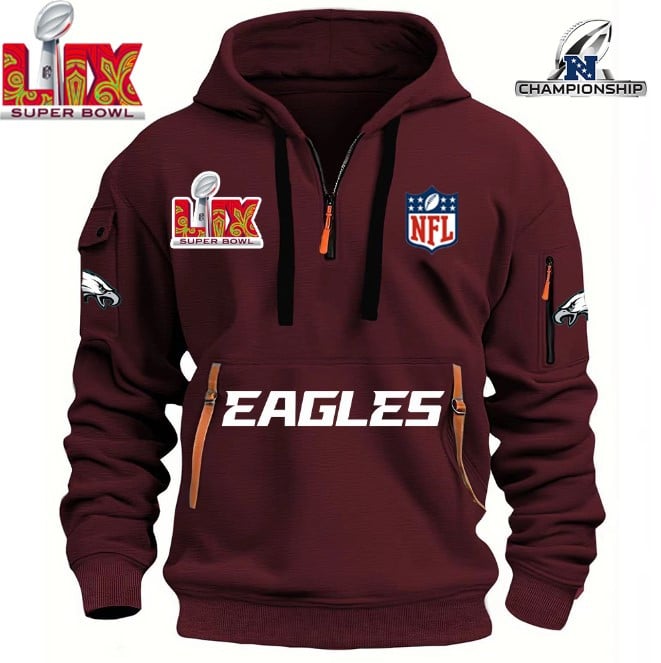 SUPER BOWL - Philadelphia Eagles - HOODIE HALF ZIPPER - QTA405111369 - Famjoys SUPER BOWL - Philadelphia Eagles - HOODIE HALF ZIPPER - QTA405111369 - Famjoys