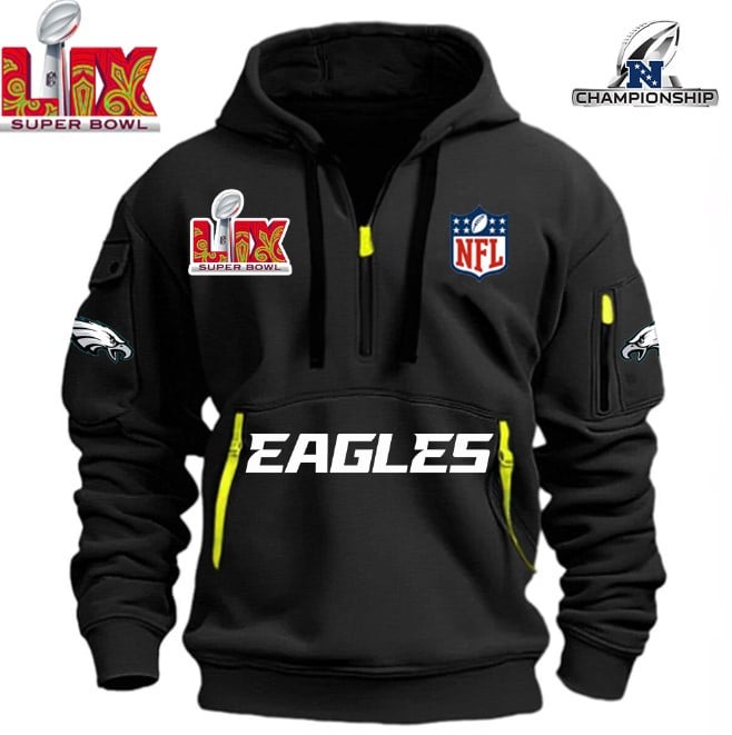 SUPER BOWL - Philadelphia Eagles - HOODIE HALF ZIPPER - QTA405111369 - Famjoys SUPER BOWL - Philadelphia Eagles - HOODIE HALF ZIPPER - QTA405111369 - Famjoys