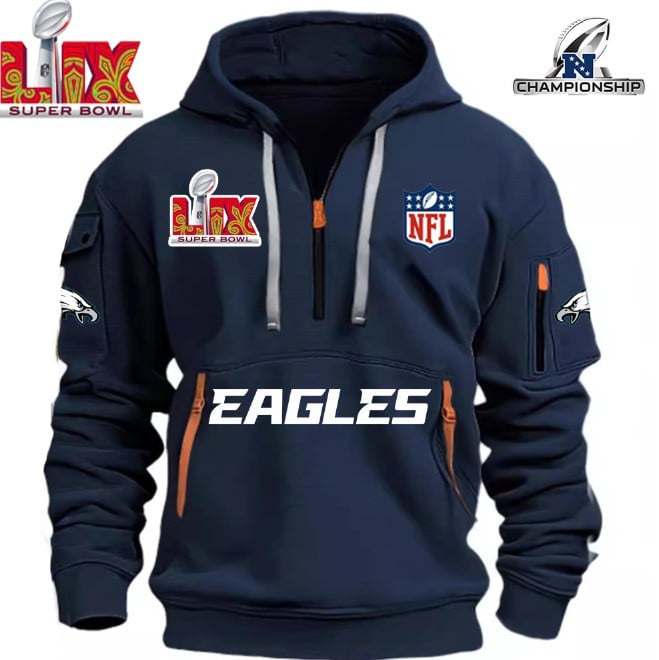 SUPER BOWL - Philadelphia Eagles - HOODIE HALF ZIPPER - QTA405111369 - Famjoys SUPER BOWL - Philadelphia Eagles - HOODIE HALF ZIPPER - QTA405111369 - Famjoys