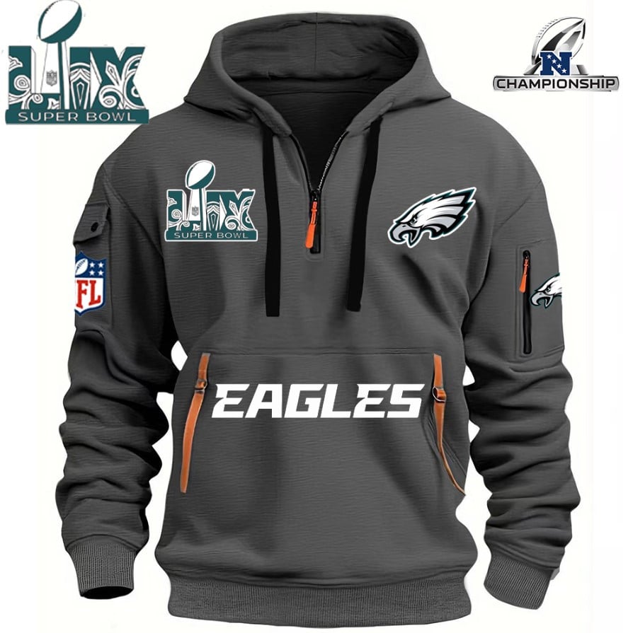 SUPER BOWL - Philadelphia Eagles - HOODIE HALF ZIPPER - QTA405111376 - Famjoys SUPER BOWL - Philadelphia Eagles - HOODIE HALF ZIPPER - QTA405111376 - Famjoys