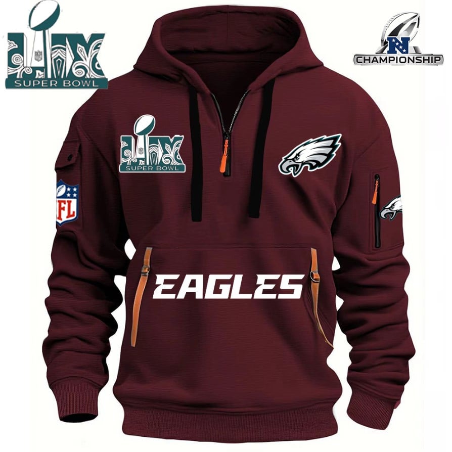 SUPER BOWL - Philadelphia Eagles - HOODIE HALF ZIPPER - QTA405111376 - Famjoys SUPER BOWL - Philadelphia Eagles - HOODIE HALF ZIPPER - QTA405111376 - Famjoys