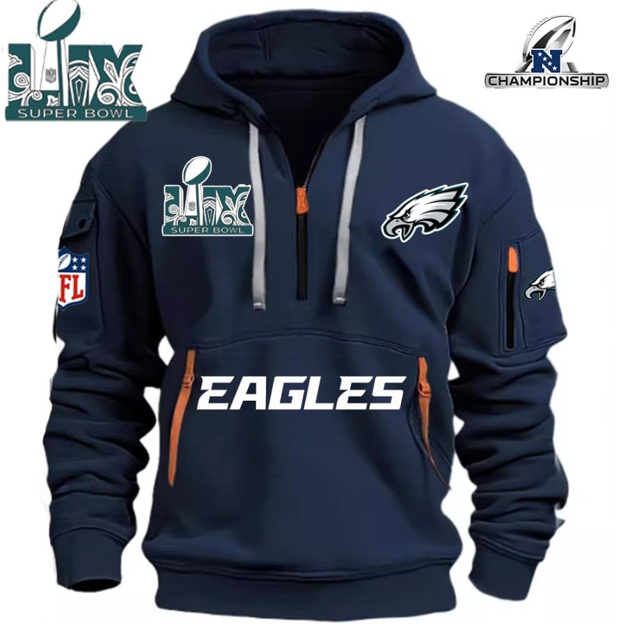 SUPER BOWL - Philadelphia Eagles - HOODIE HALF ZIPPER - QTA405111376 - Famjoys SUPER BOWL - Philadelphia Eagles - HOODIE HALF ZIPPER - QTA405111376 - Famjoys