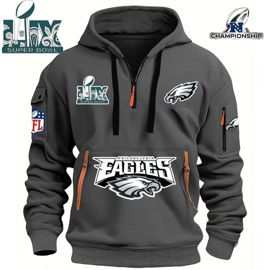 SUPER BOWL - Philadelphia Eagles - HOODIE HALF ZIPPER - QTA405111377 - Famjoys SUPER BOWL - Philadelphia Eagles - HOODIE HALF ZIPPER - QTA405111377 - Famjoys