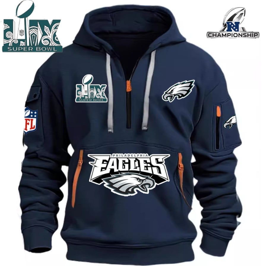 SUPER BOWL - Philadelphia Eagles - HOODIE HALF ZIPPER - QTA405111377 - Famjoys SUPER BOWL - Philadelphia Eagles - HOODIE HALF ZIPPER - QTA405111377 - Famjoys
