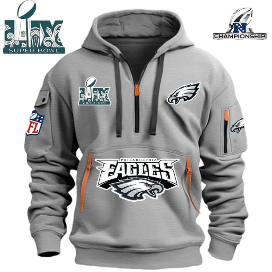 SUPER BOWL - Philadelphia Eagles - HOODIE HALF ZIPPER - QTA405111377 - Famjoys SUPER BOWL - Philadelphia Eagles - HOODIE HALF ZIPPER - QTA405111377 - Famjoys