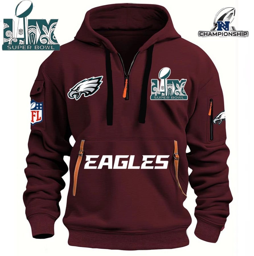 SUPER BOWL - Philadelphia Eagles - HOODIE HALF ZIPPER - QTA405111378 - Famjoys SUPER BOWL - Philadelphia Eagles - HOODIE HALF ZIPPER - QTA405111378 - Famjoys
