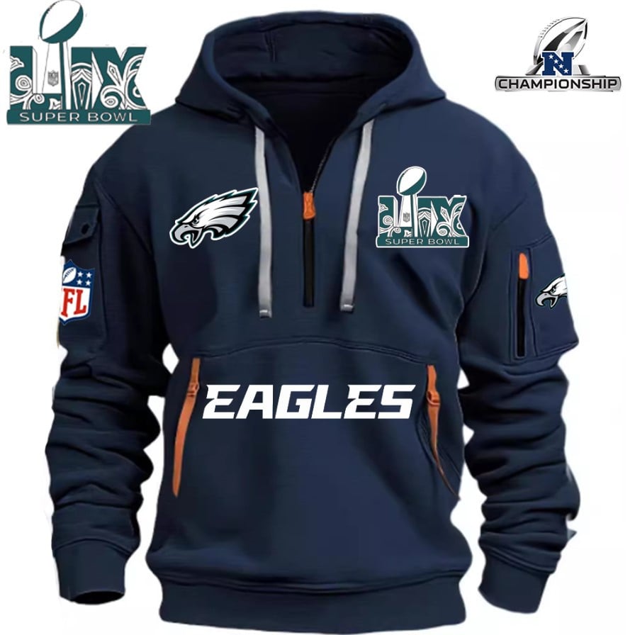 SUPER BOWL - Philadelphia Eagles - HOODIE HALF ZIPPER - QTA405111378 - Famjoys SUPER BOWL - Philadelphia Eagles - HOODIE HALF ZIPPER - QTA405111378 - Famjoys