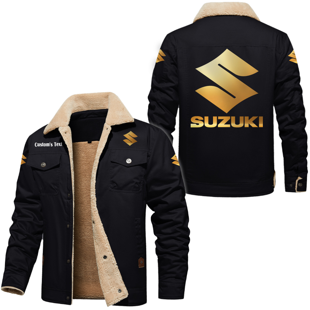 Suzuki Golden Logo Cargo Fleece Lined Cotton Jacket Multicolor, vintage style, customize name