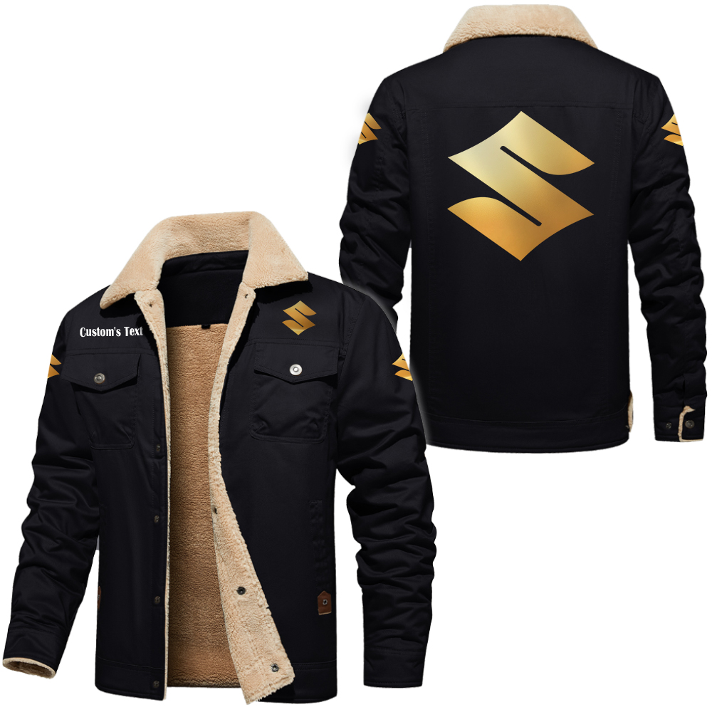 suzuki gsx Golden Logo Cargo Fleece Lined Cotton Jacket Multicolor, vintage style, customize name