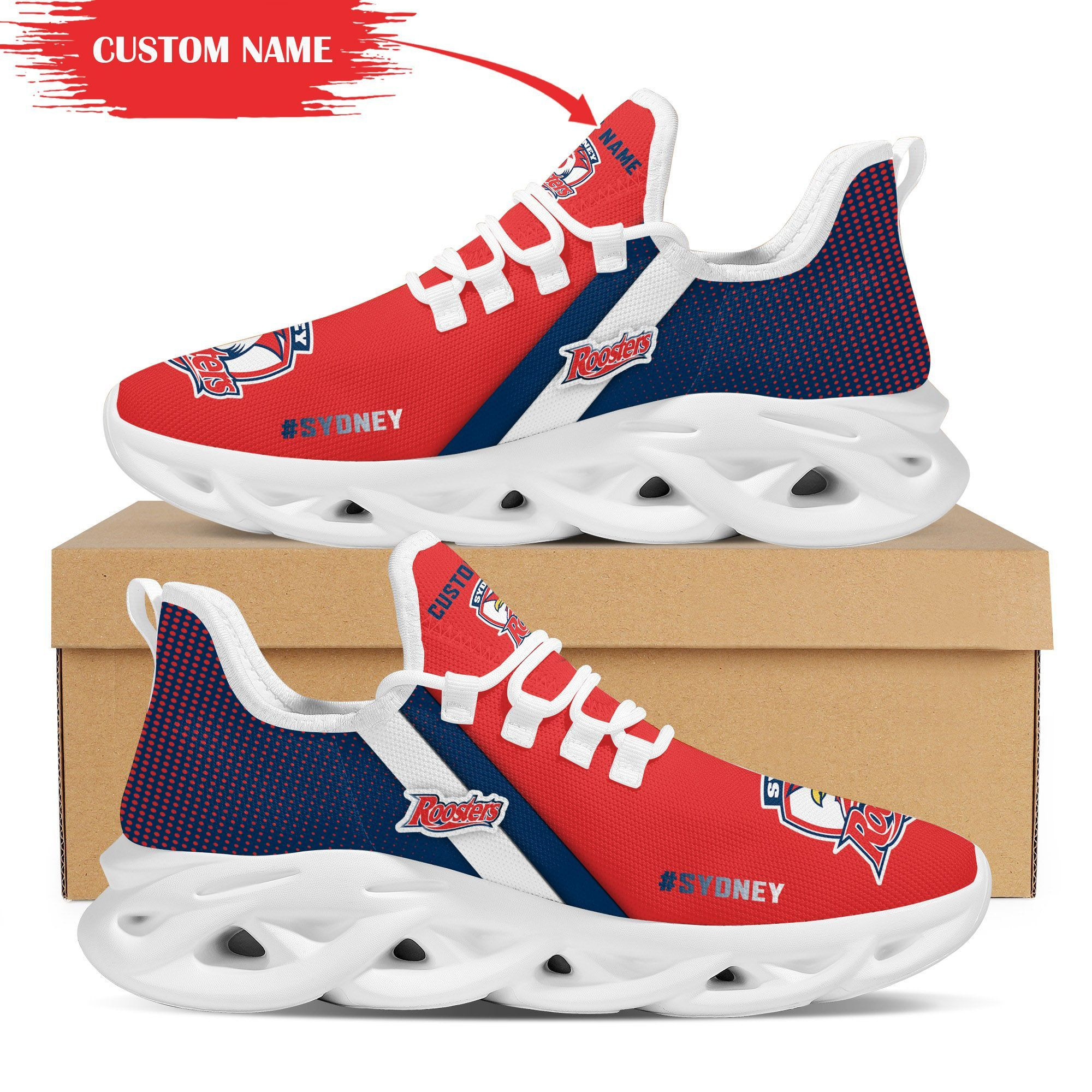 Sydney Roosters Custom Personalized Max Soul Sneakers Shoes - Famjoys Sydney Roosters Custom Personalized Max Soul Sneakers Shoes - Famjoys