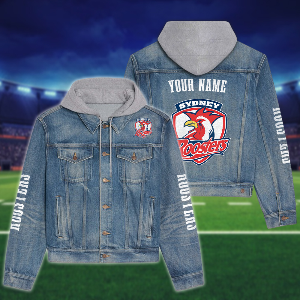 Sydney Roosters Hoodie Denim Jacket - Famjoys Sydney Roosters Hoodie Denim Jacket - Famjoys