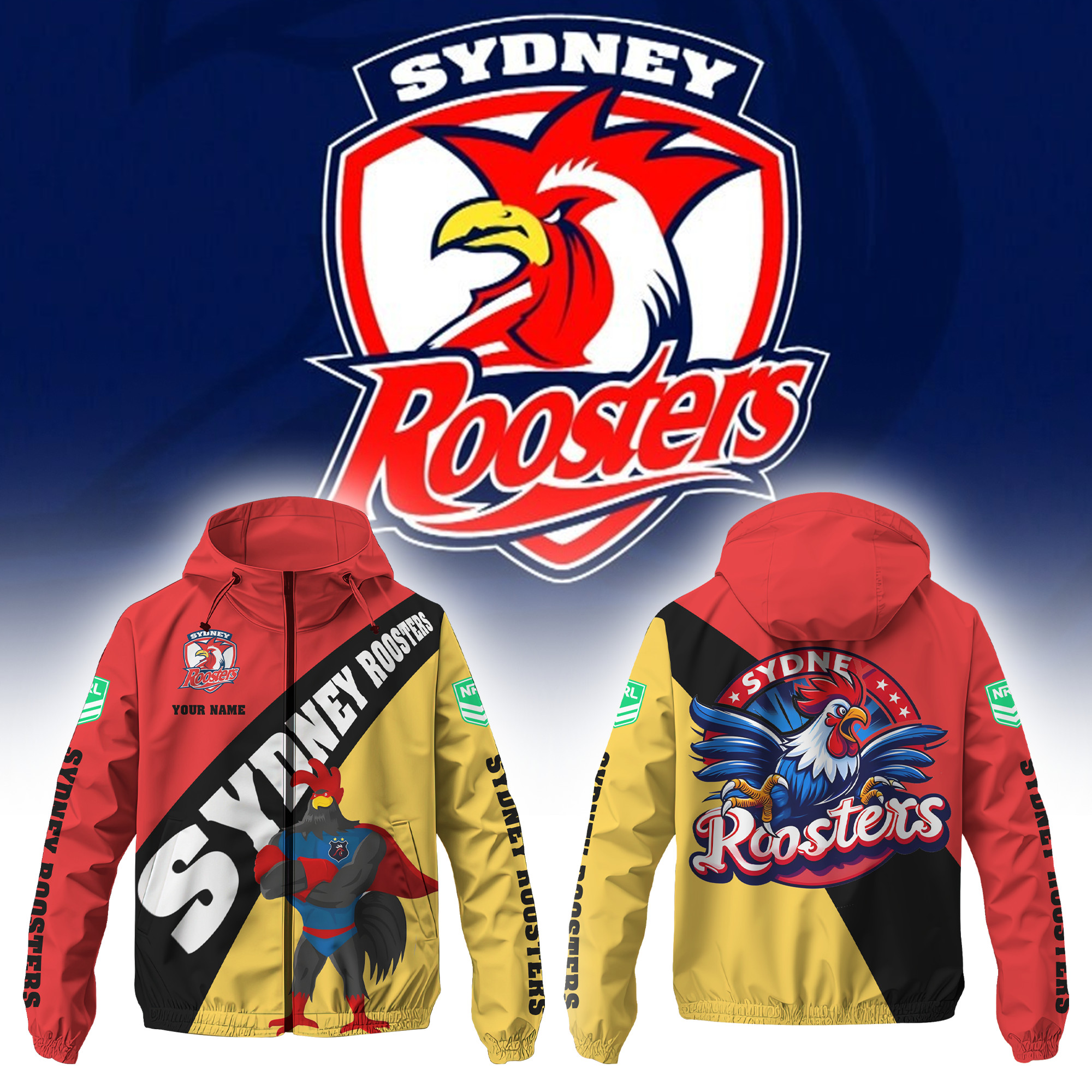 Sydney Roosters Personalized Hooded Wind Jacket – Edition - Famjoys Sydney Roosters Personalized Hooded Wind Jacket – Edition - Famjoys