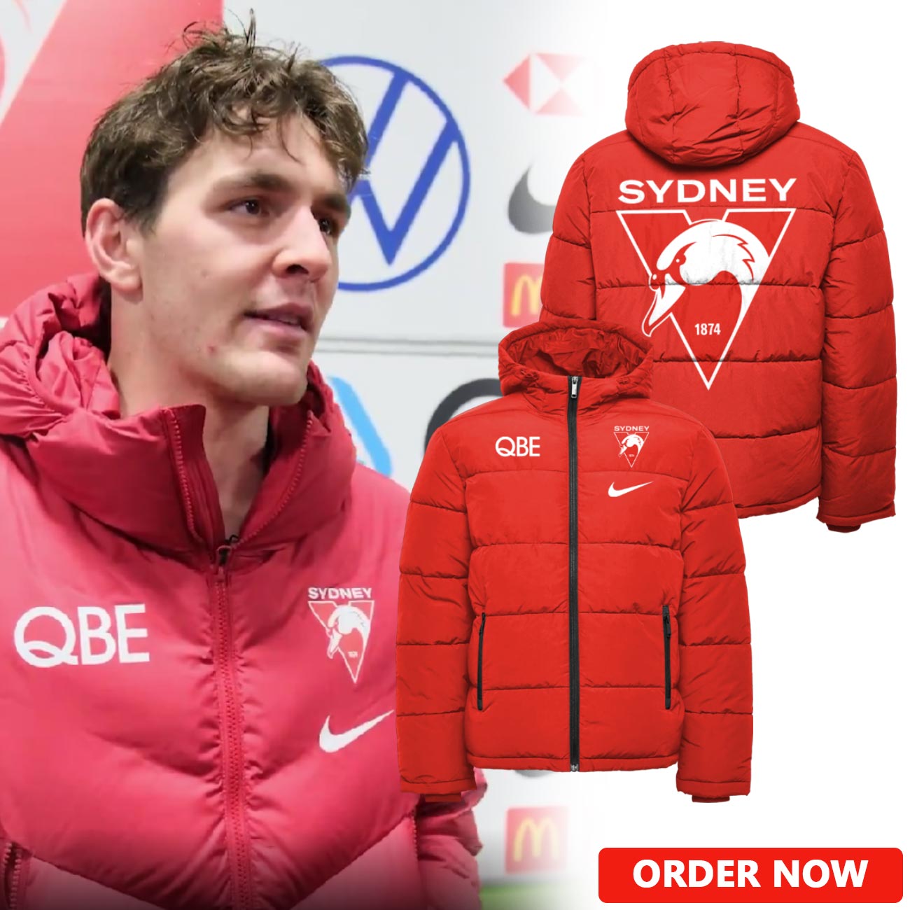 Sydney Swan Red DownJacket - Famjoys Sydney Swan Red DownJacket - Famjoys