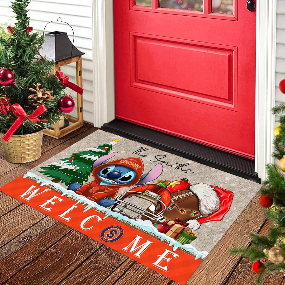 Syracuse Orange Cute Stitch Christmas Doormat - Famjoys Syracuse Orange Cute Stitch Christmas Doormat - Famjoys