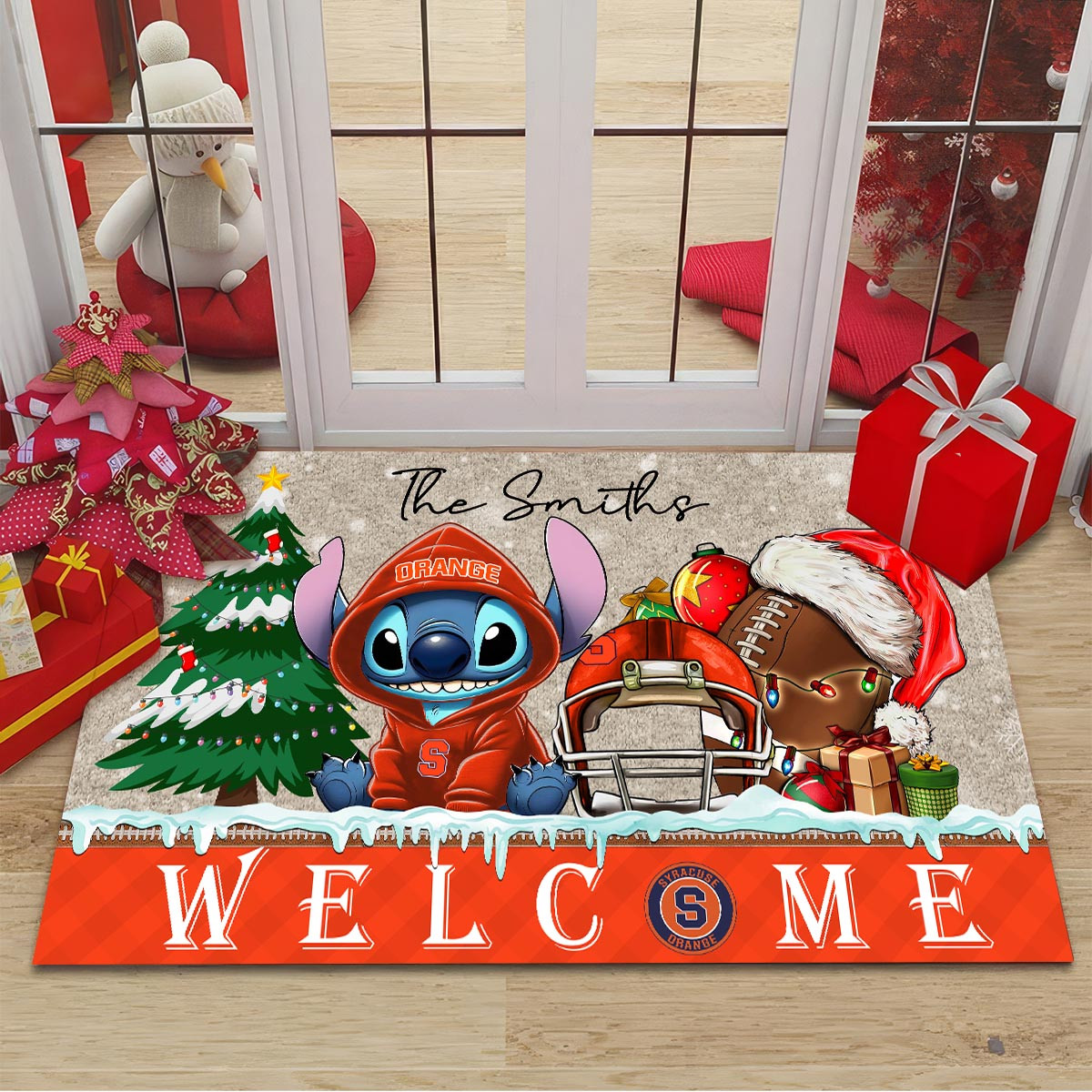 Syracuse Orange Cute Stitch Christmas Doormat - Famjoys Syracuse Orange Cute Stitch Christmas Doormat - Famjoys