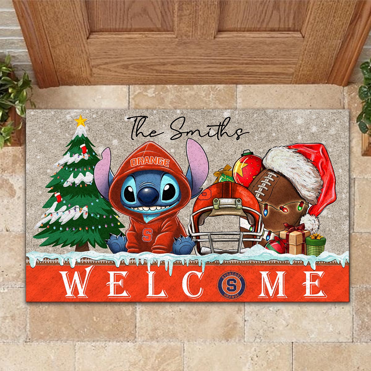 Syracuse Orange Cute Stitch Christmas Doormat - Famjoys Syracuse Orange Cute Stitch Christmas Doormat - Famjoys