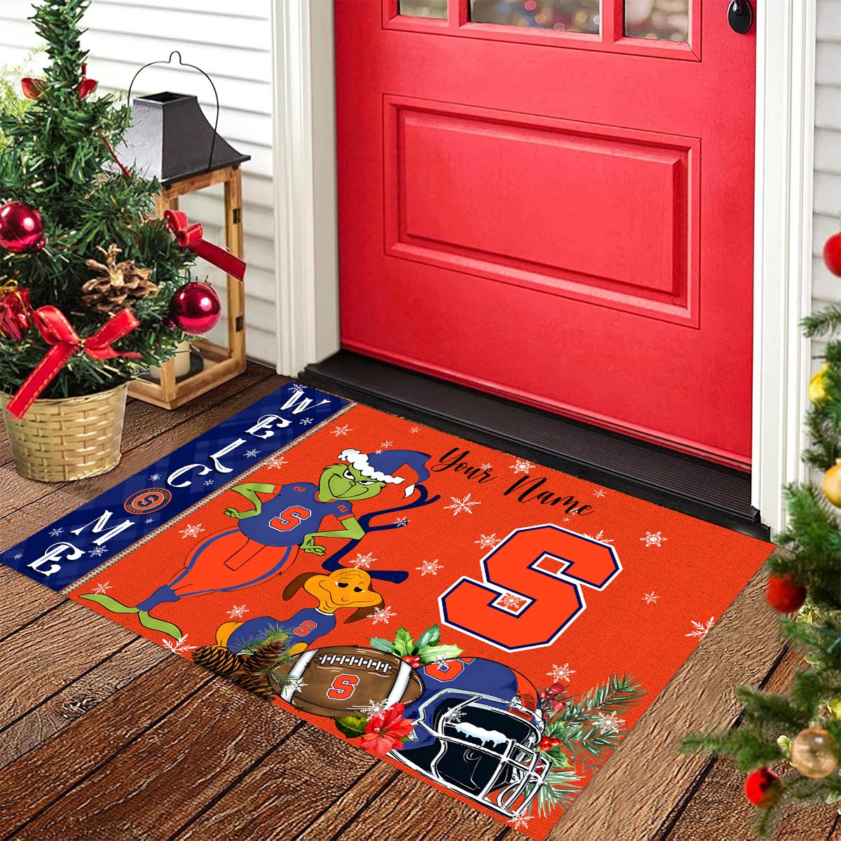 Syracuse Orange Grinch Christmas Welcome Football Doormat - Famjoys Syracuse Orange Grinch Christmas Welcome Football Doormat - Famjoys